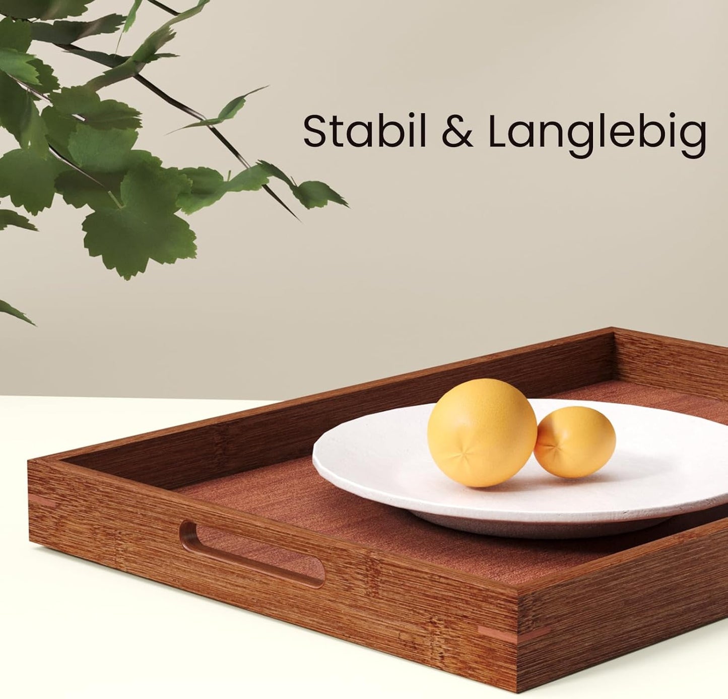 2er Set Bambus-Serviertabletts mit Griffen, 2 PC Braun