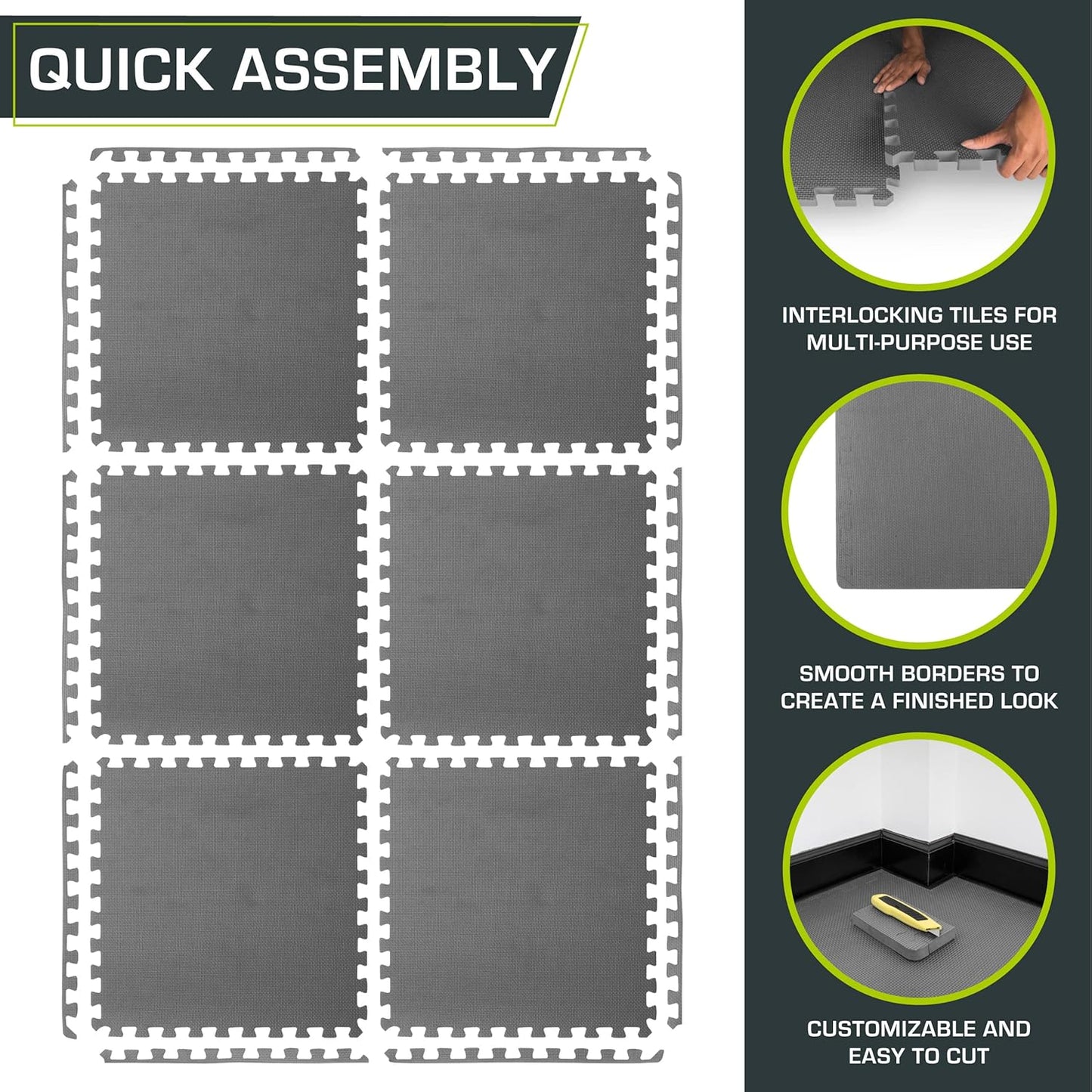 Extra Dicke Puzzle-Übungsmatte, 6 Fliesen, Grey - 3/4 Inch - 24 Sq Ft - 6 Tiles