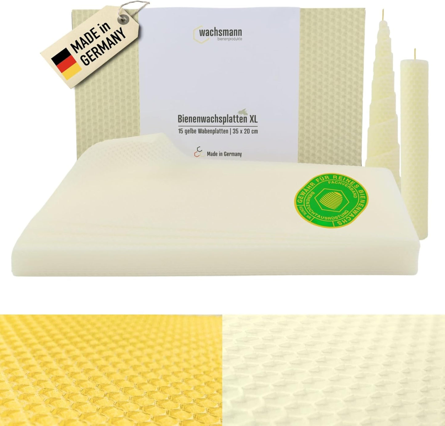 15 Stück Bienenwachsplatten für Kerzen, Weiß