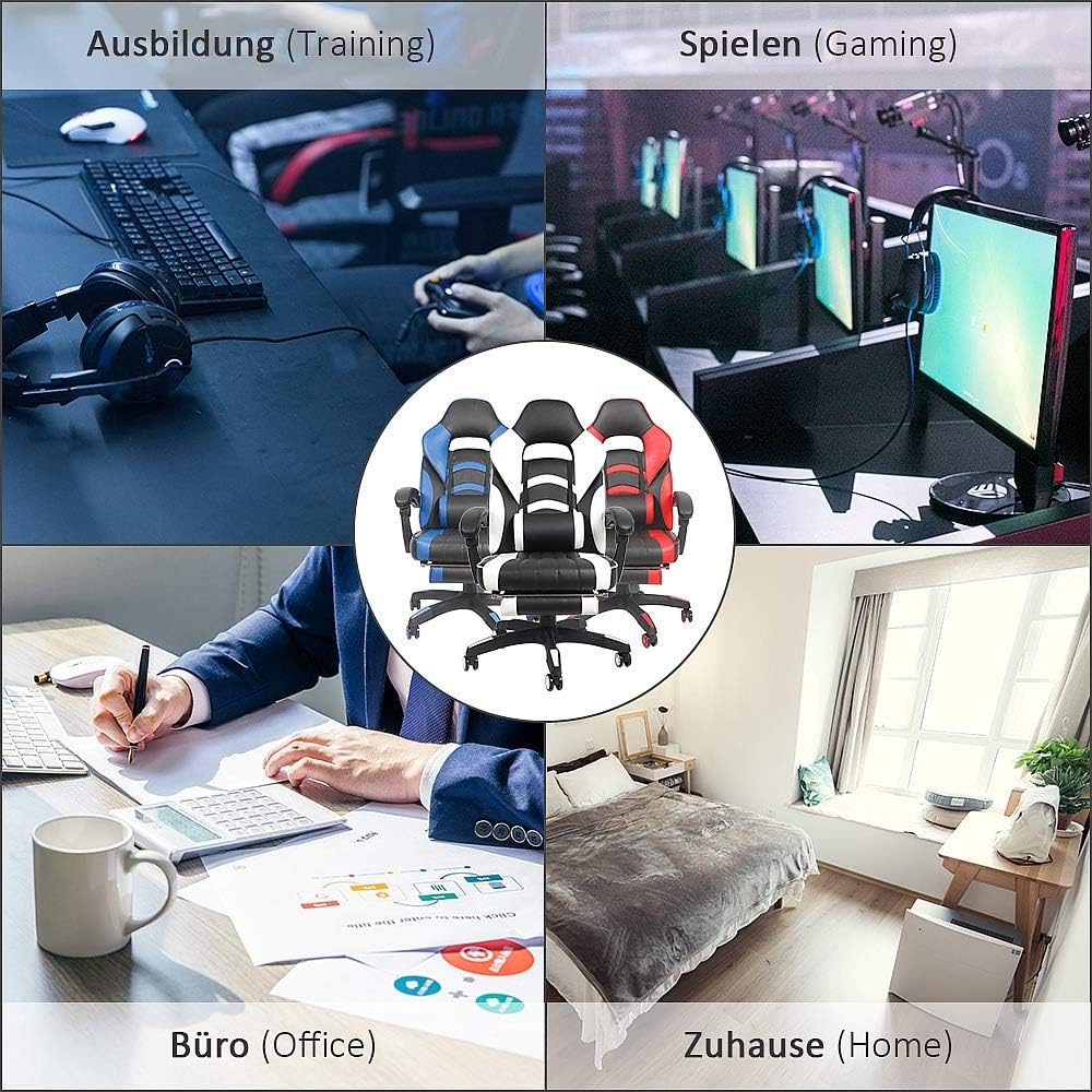 Ergonomischer Gamingstuhl mit Fussstütze, Blau