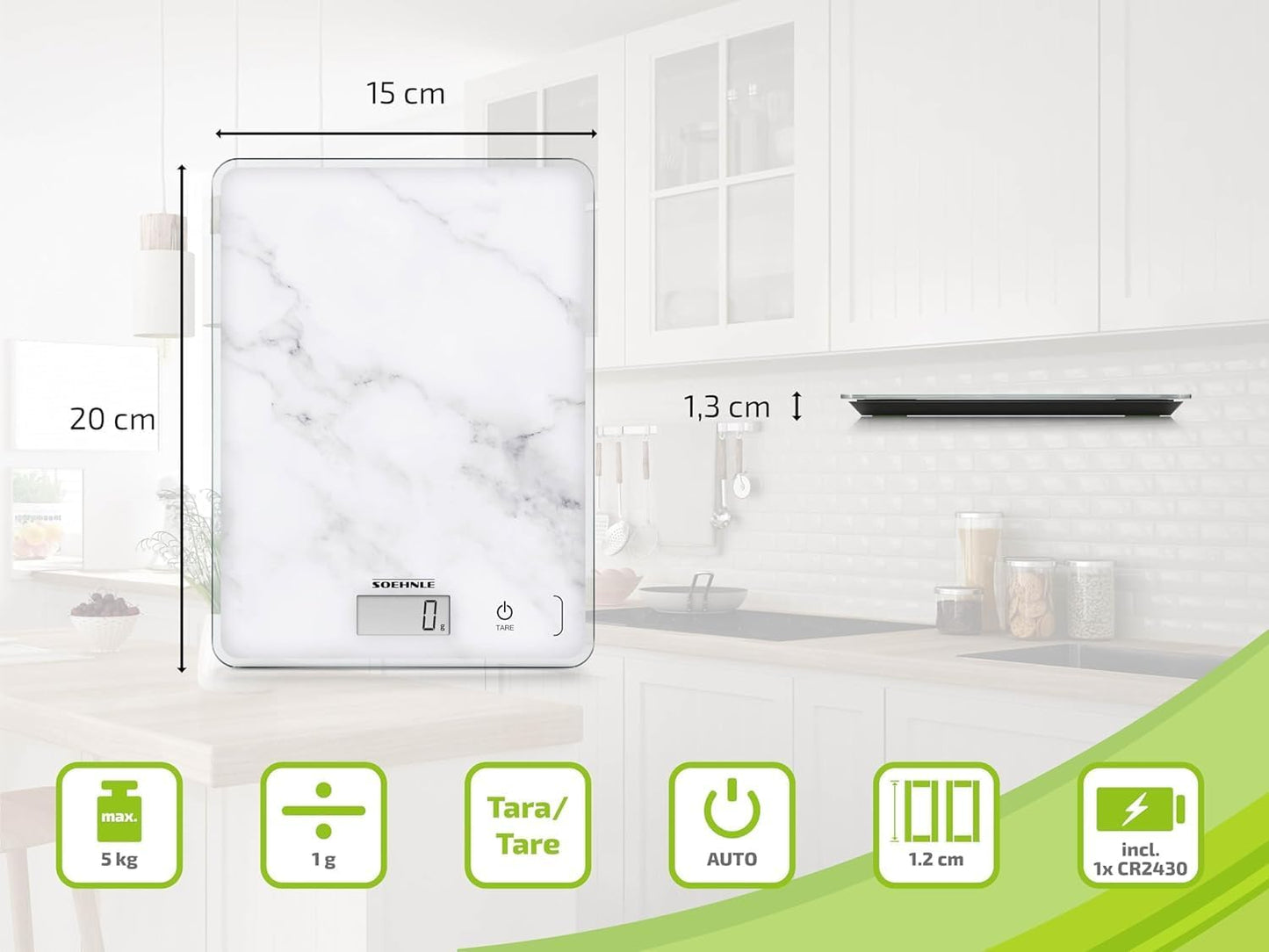 Digitale Küchenwaage mit Sensor-Touch-Funktion, Marmor 300