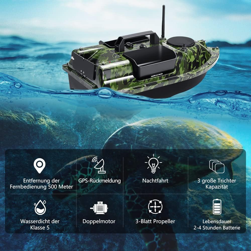 GPS Köderboot Bait Boat 4 mit 3 Katapultbuchten, Bait Boat 4