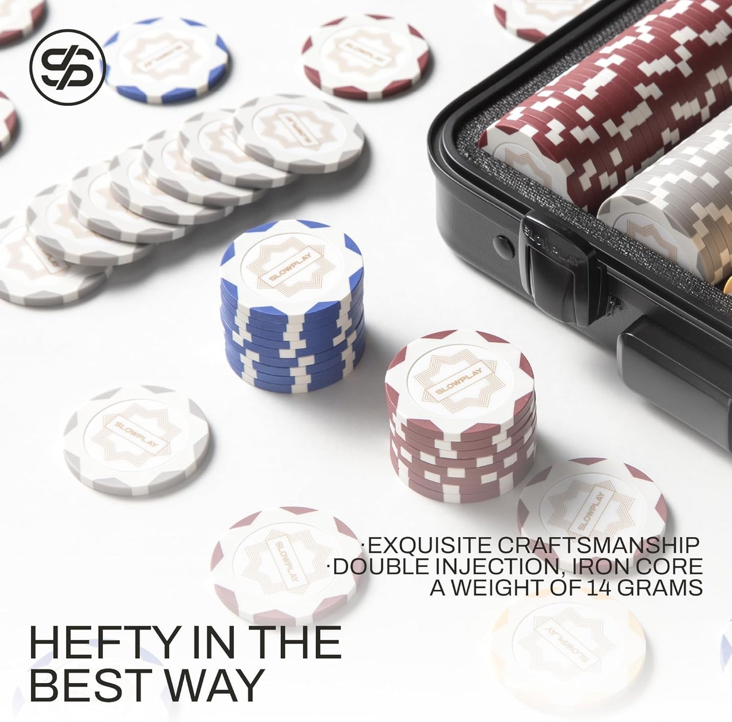 Pokerchips-Set 14g Core Edition, 300 Stück, 300St. Nummerierter Core Set (5, 25, 100) White Gold