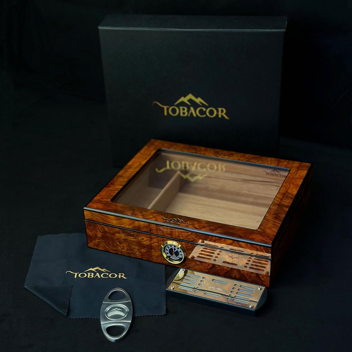 Zigarrenhumidor Set mit Zubehör & Geschenkbox, Modellnummer BD-TOB-HC01