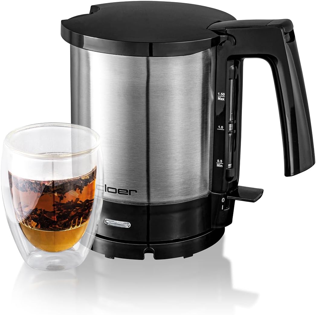 Wasserkocher mit Trockengehschutz (1,5L), Schwarz 1,5 Liter Füllmengenmarkierung Aussen Single