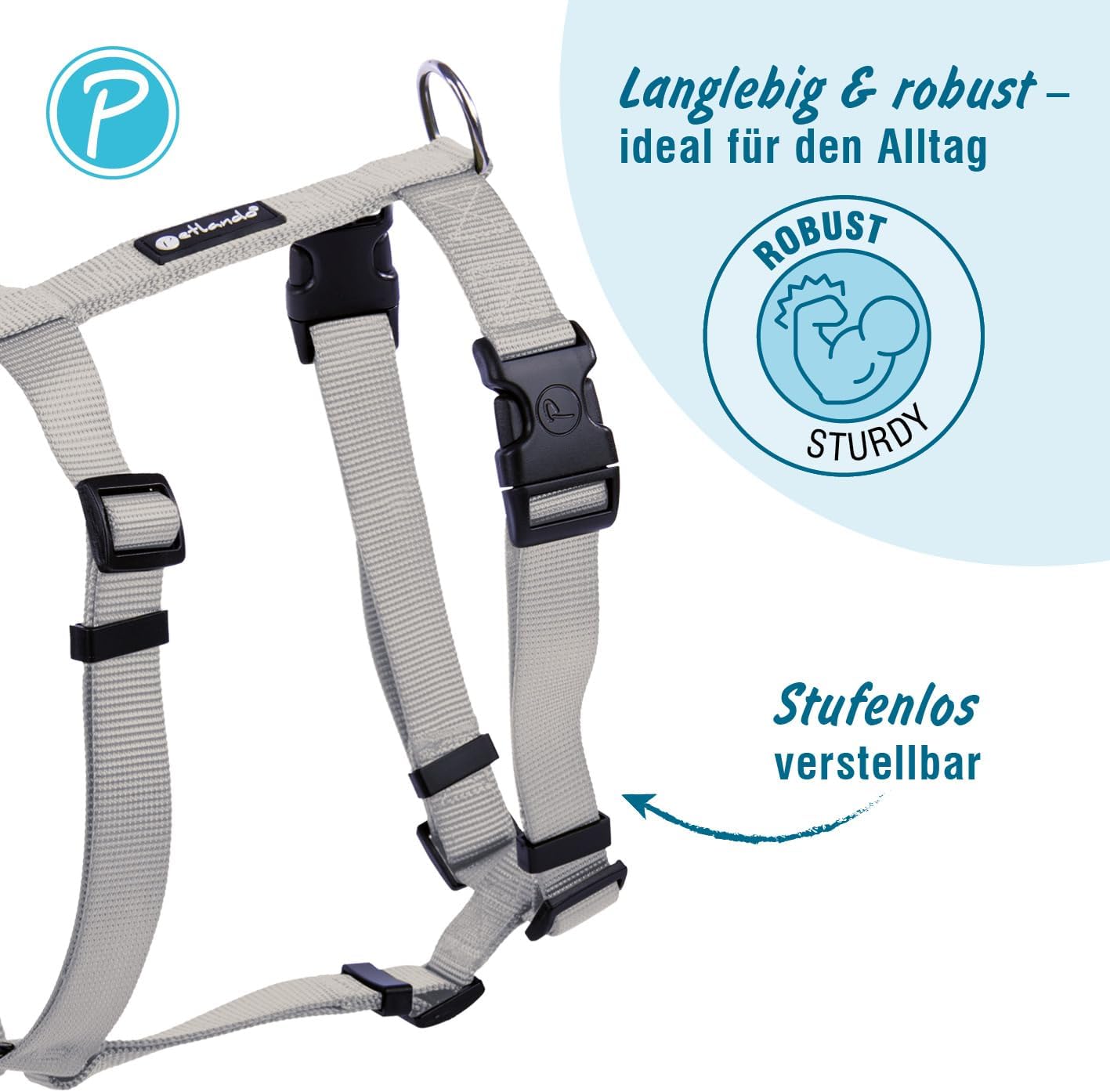 Hundegeschirr Basic Comfort, leicht anlegbar, verstellbar, Silber S