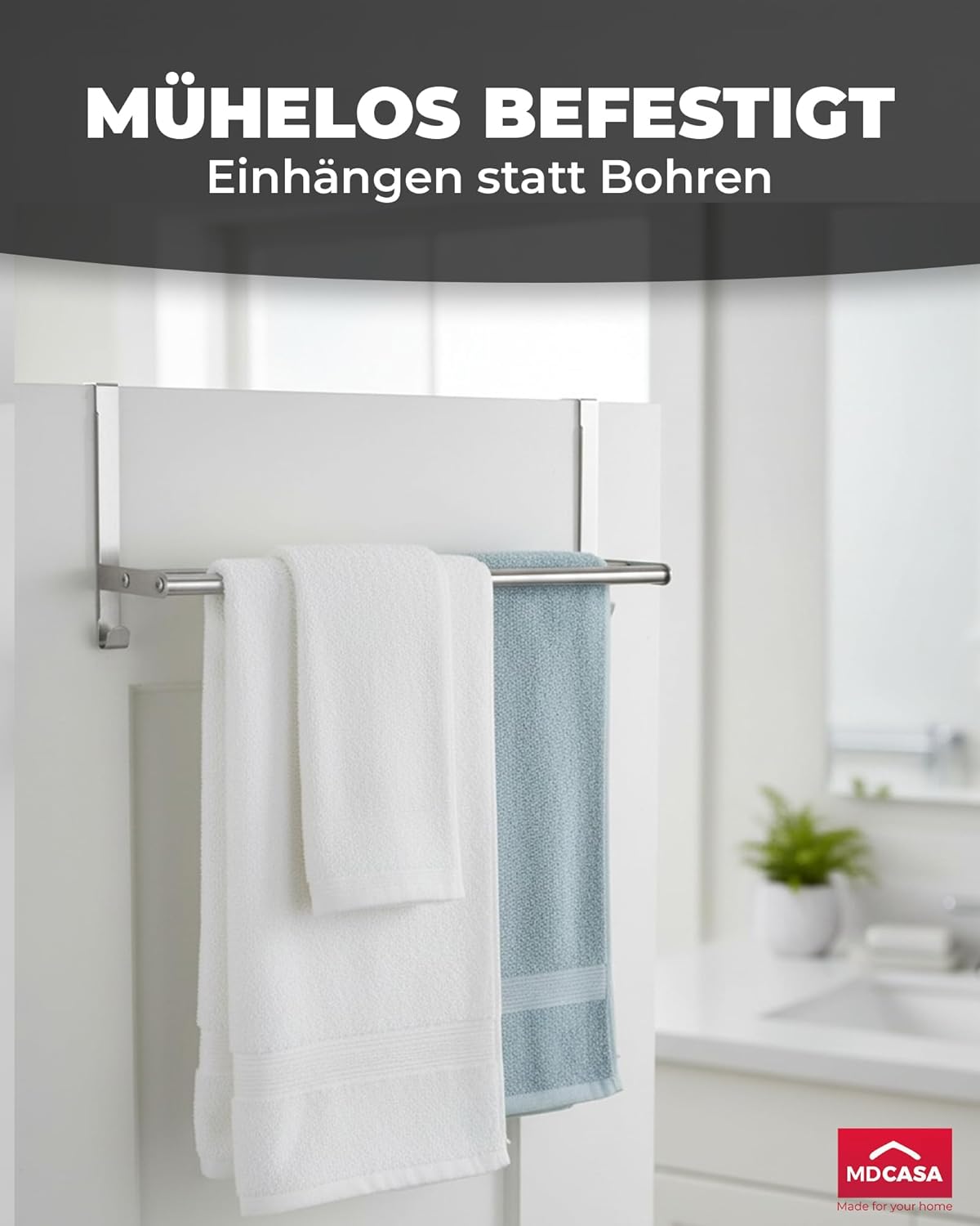 Handtuchstange ohne Bohren, verstellbar & kratzsicher, Edelstahl