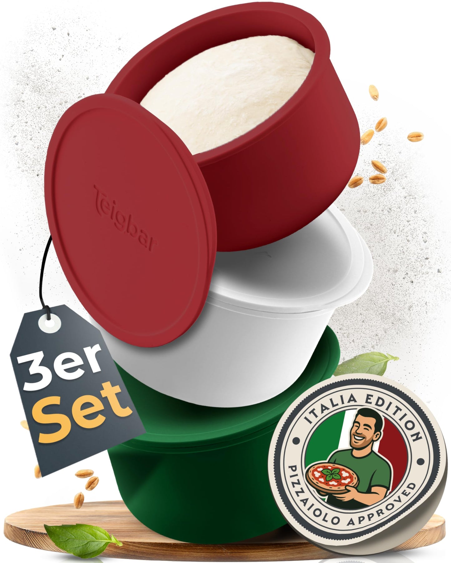 3er-Set Pizzaballenbox mit Deckel, 3er Set