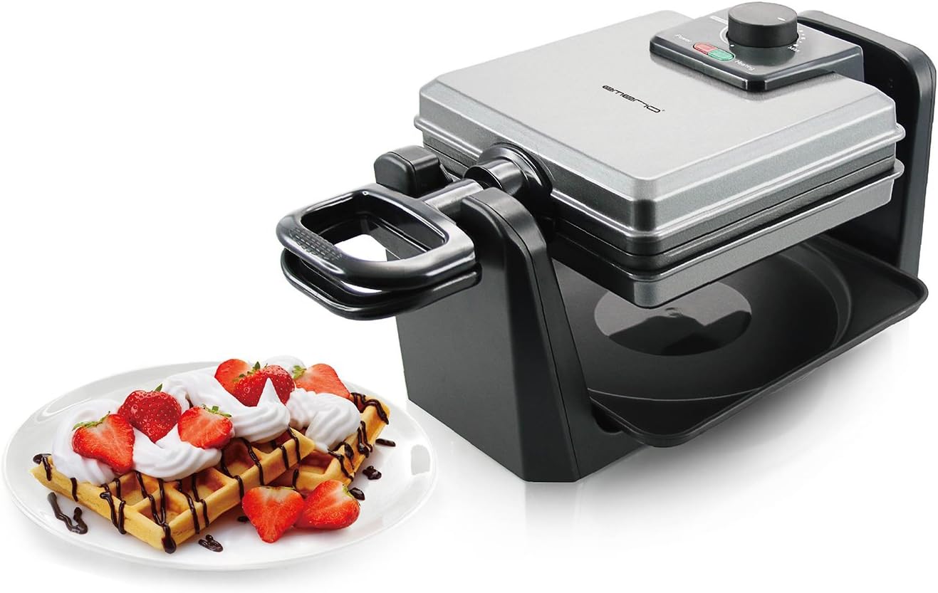 Drehbarer Waffelautomat für 4 belgische Waffeln, Beschichtung verbessert - BPA frei