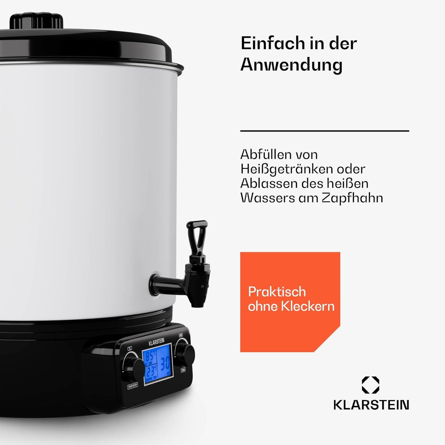 Digitaler Glühweinkocher & Einkochautomat mit Hahn, Weiss 27 Liter (digital)