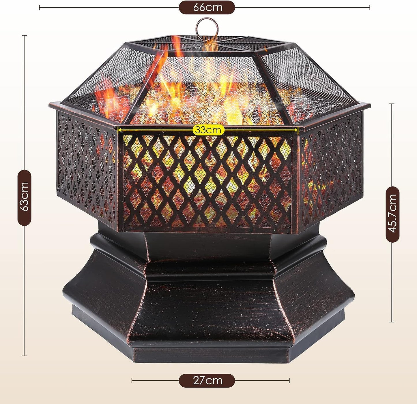 Feuerschale mit Grillrost, 26 Zoll - 66 * 66 * 63 cm