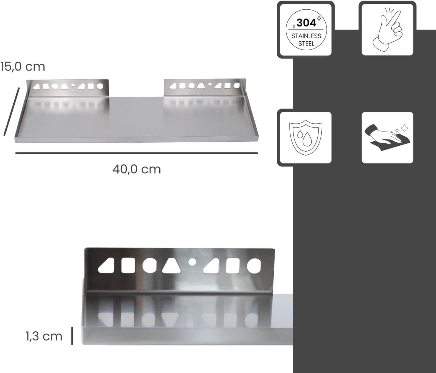 Duschablage Ecke aus Edelstahl zum Einfliesen, 400mm x 150mm Silber