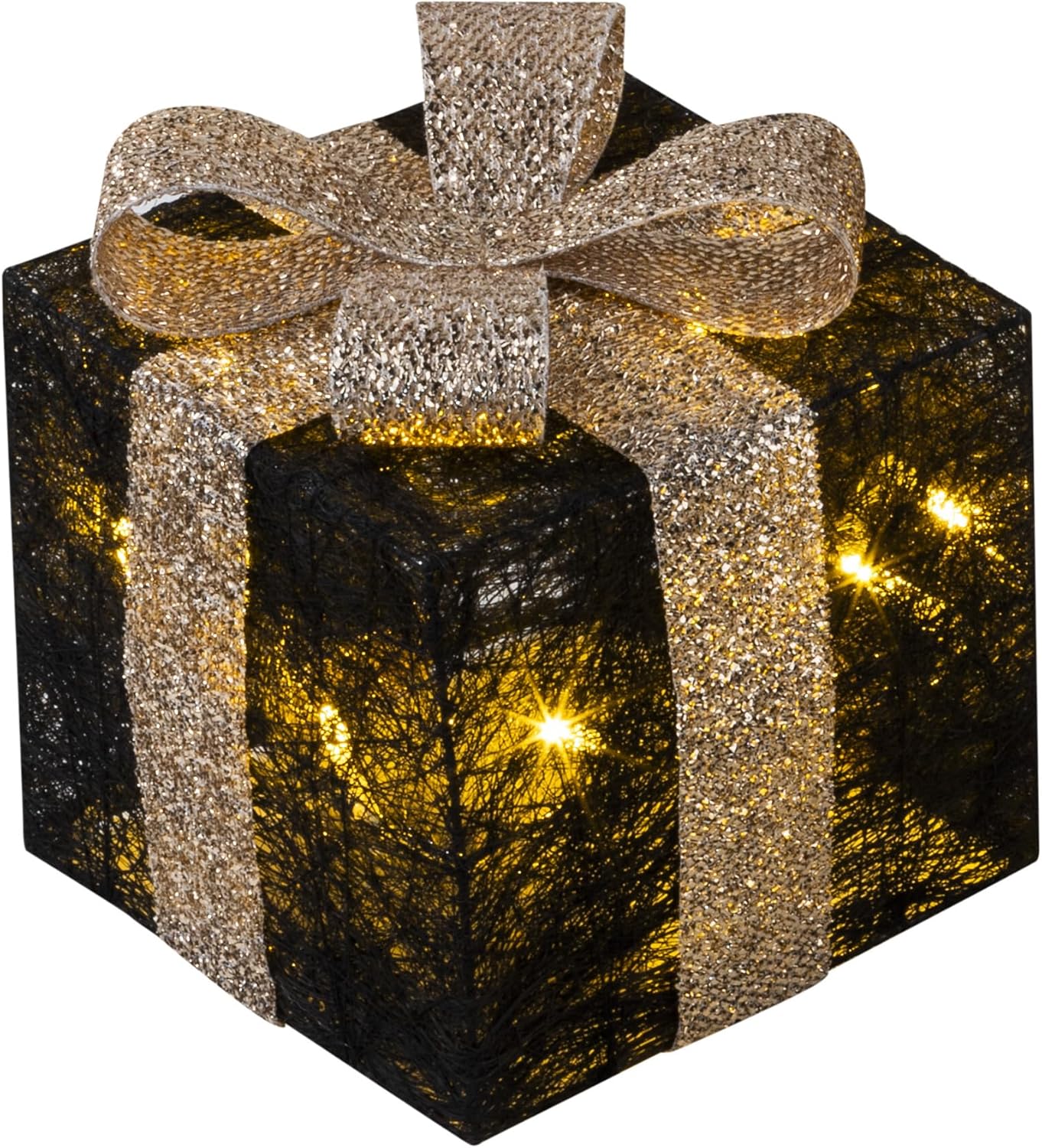 3er-Set LED-Geschenkboxen mit Timer, Schwarz-Gold