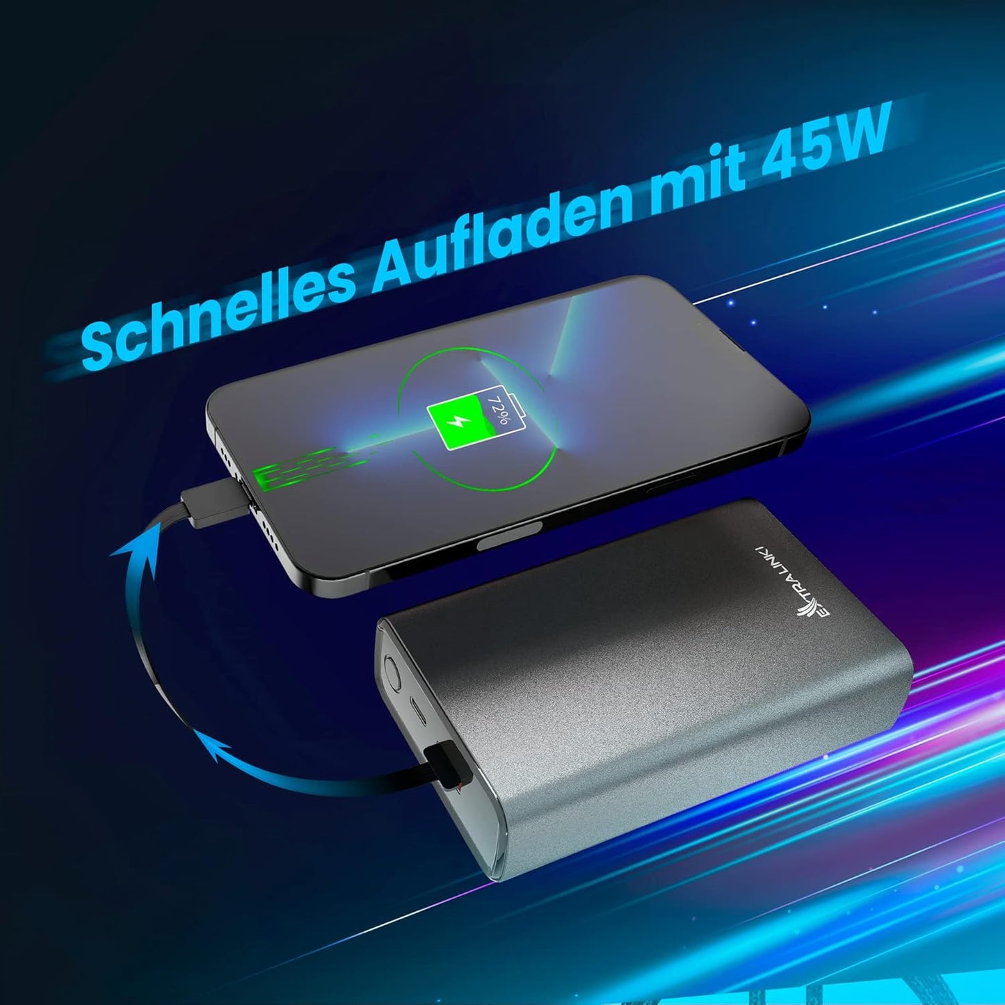 Powerbank mit Schnellladefunktion, 20000mAh/45W/Silber