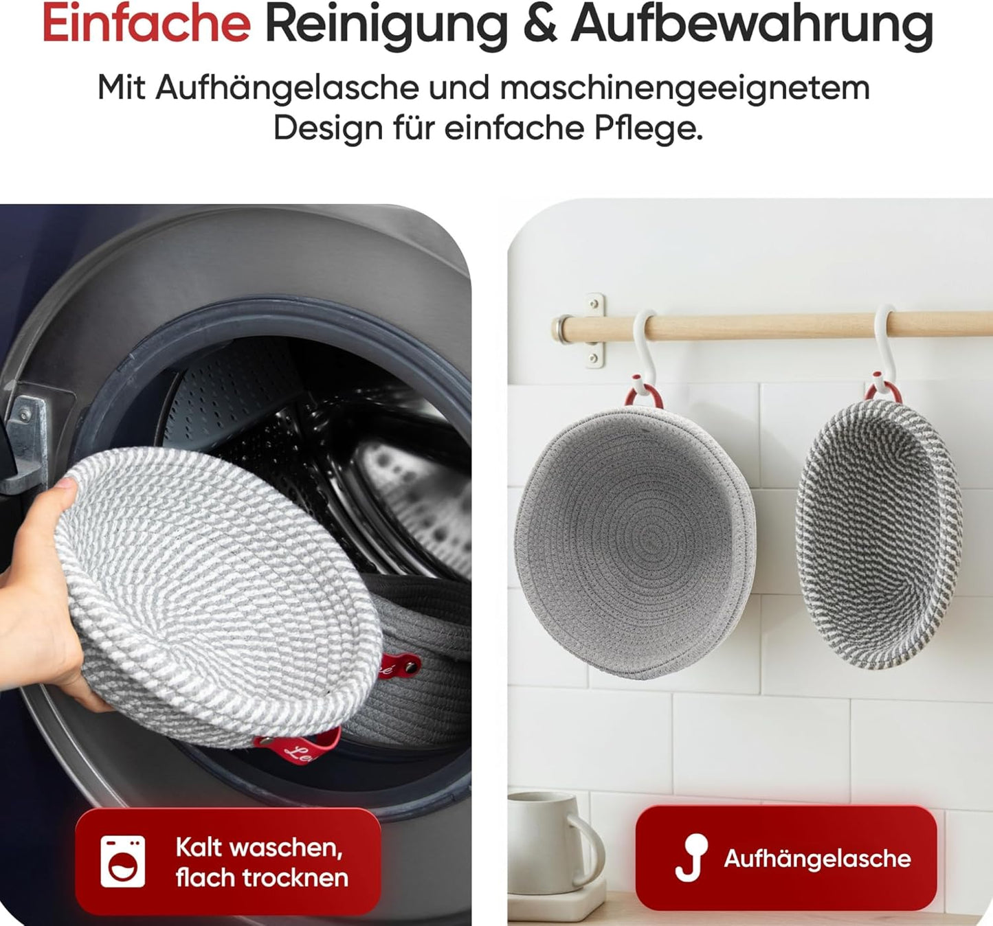 Gärkörbchen-Set für Brotbacken, Grau (Rund) + Grau/Weiss (Oval)