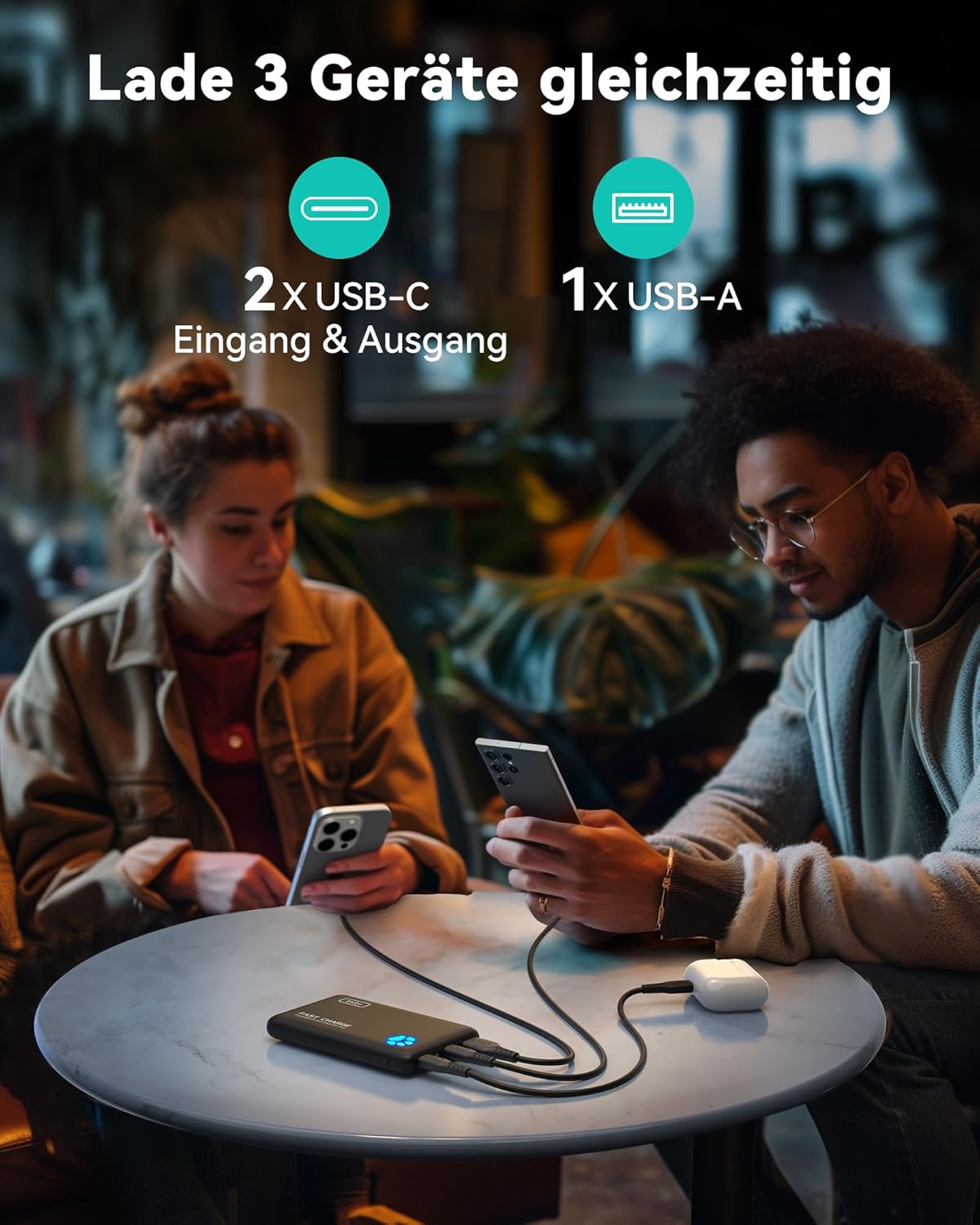 Powerbank 10000mAh mit USB-C & Taschenlampe, Mini Grösse Schwarz