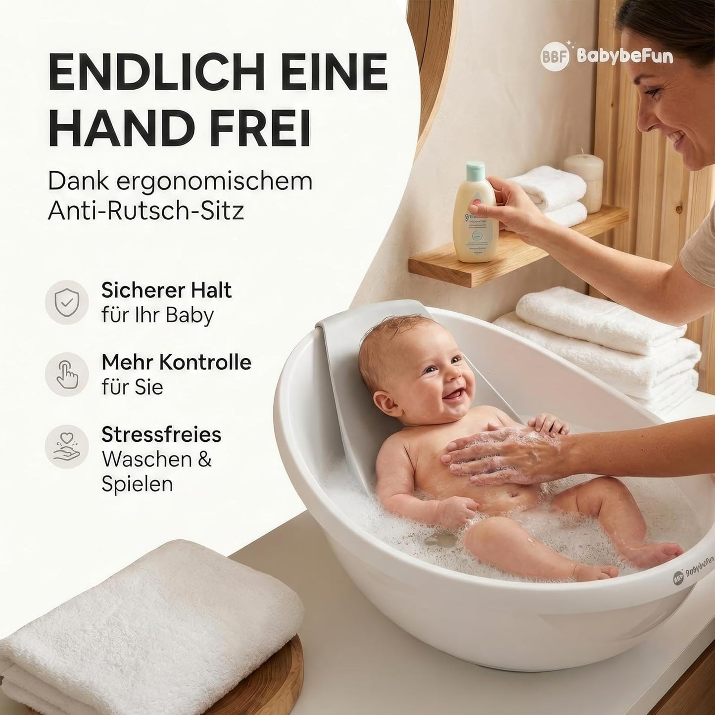Babybadewanne mit Einsatz für Neugeborene, weiss