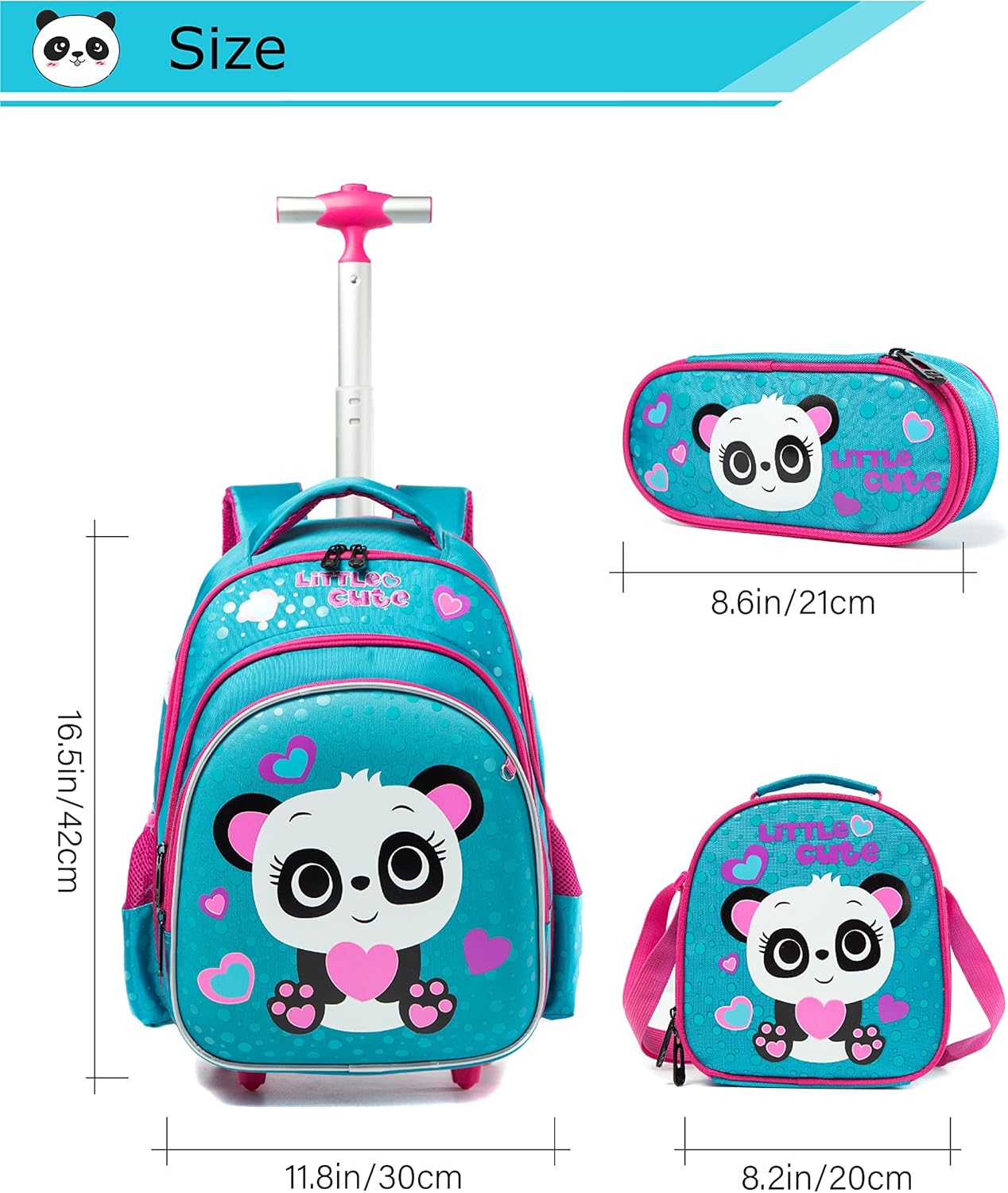 Panda Schulranzen-Trolley mit Rollen für Kinder, B-blau