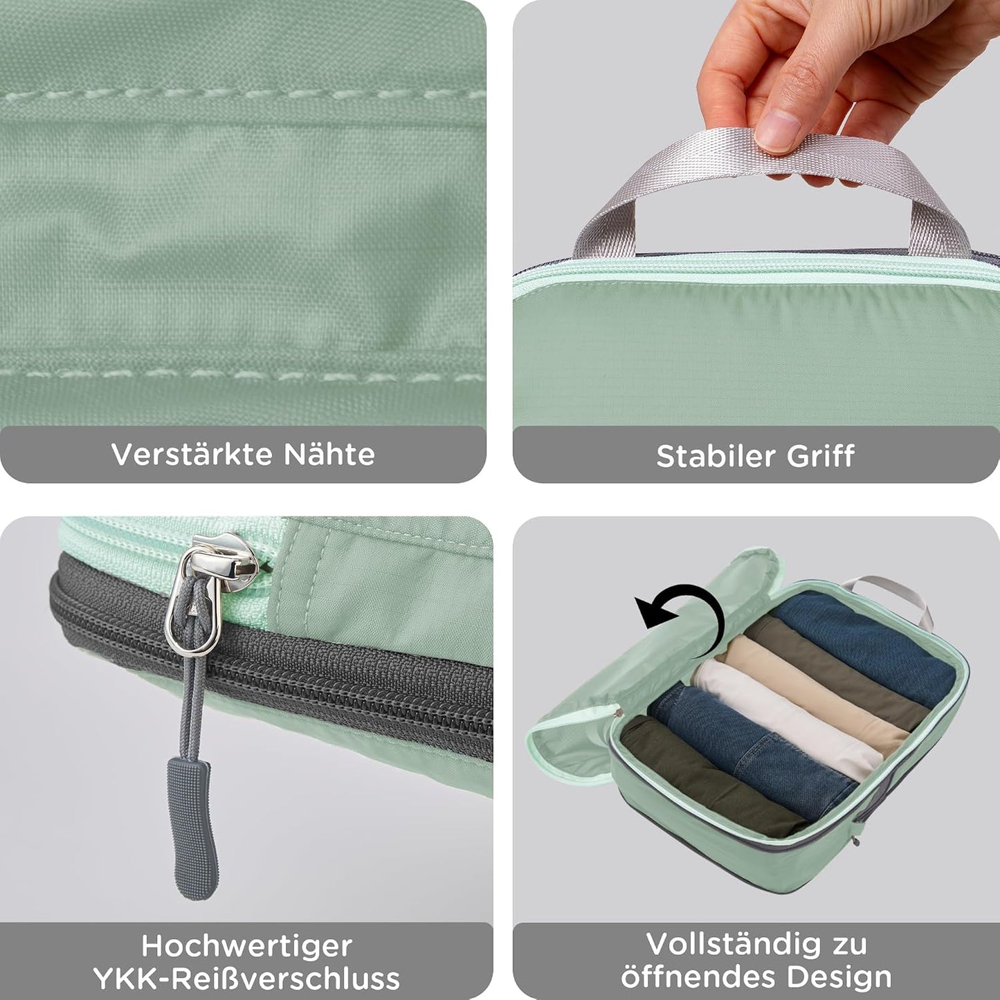 Kompressions-Packwürfel Set, 3PCS Salbei Grün
