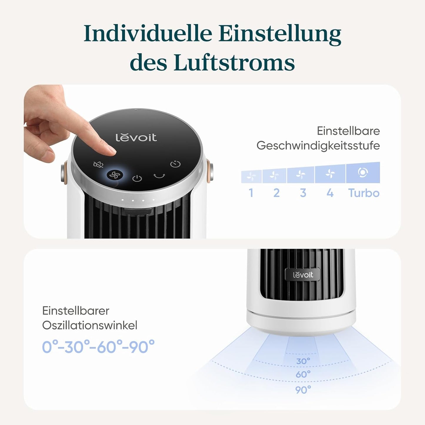 Turmventilator mit Timer, Mondweiss Höhe 33 cm
