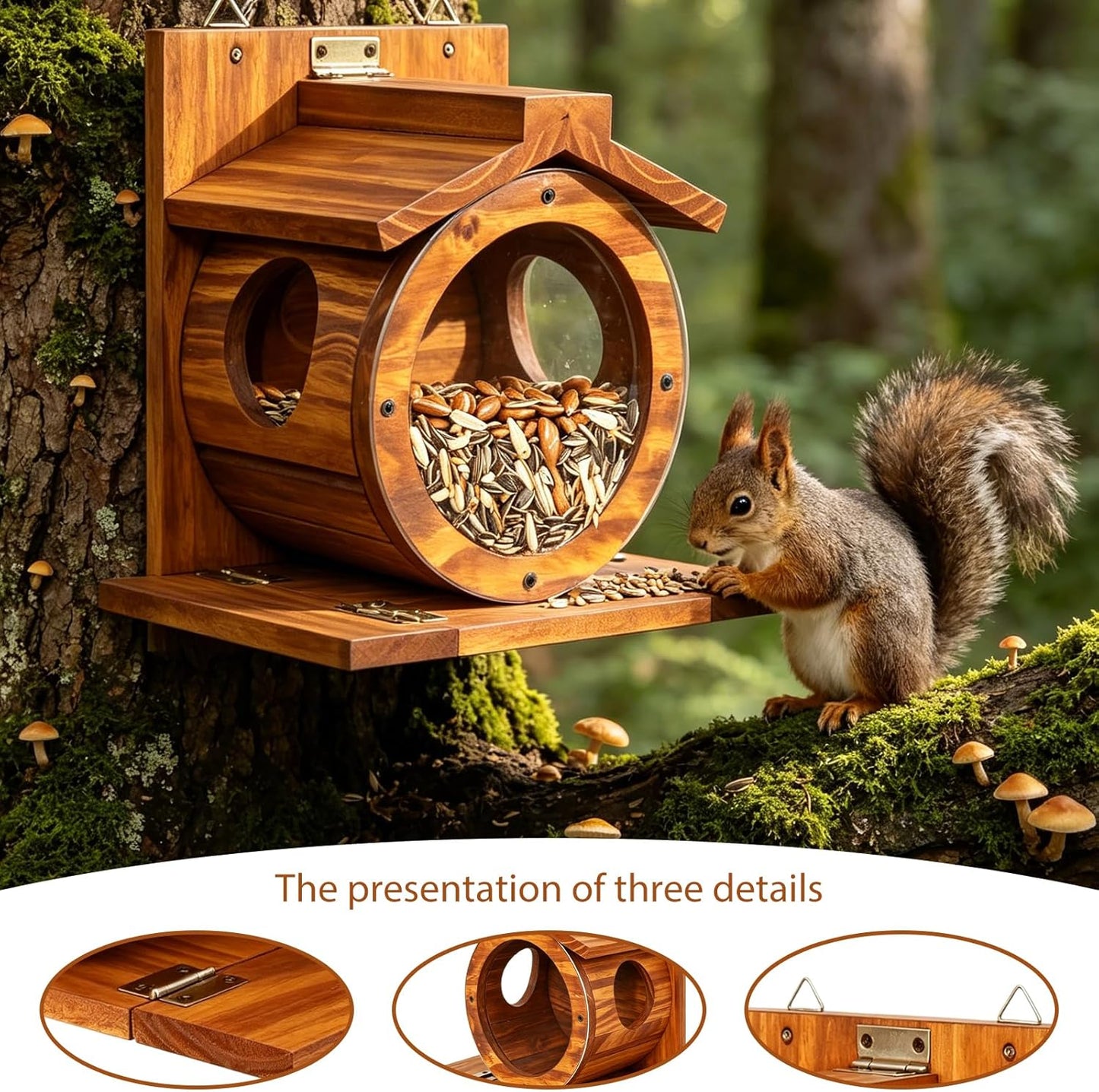 Eichhörnchen Futterhaus mit Fenster, wetterfestes Holz