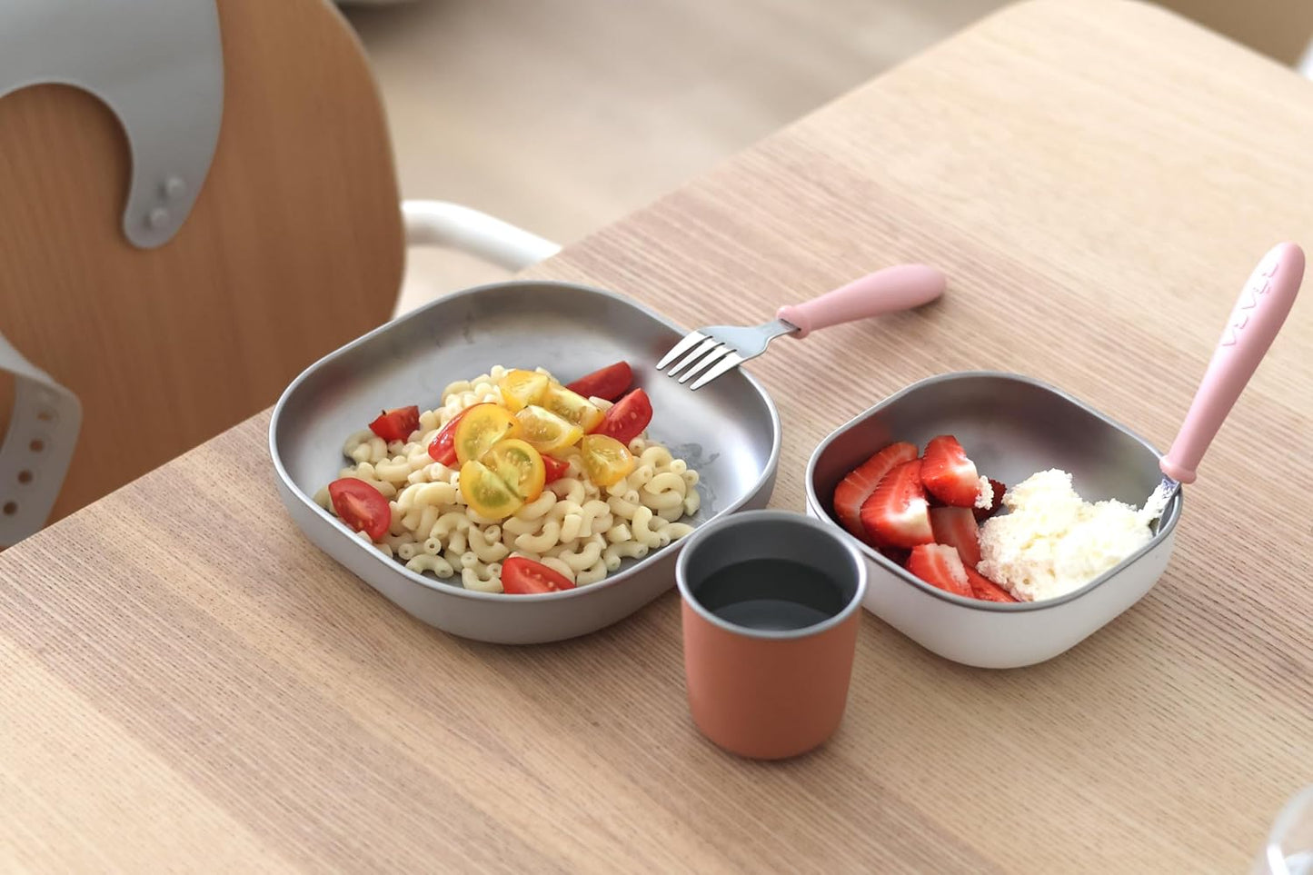 3-teiliges Babygeschirr-Set Inox, Terracotta