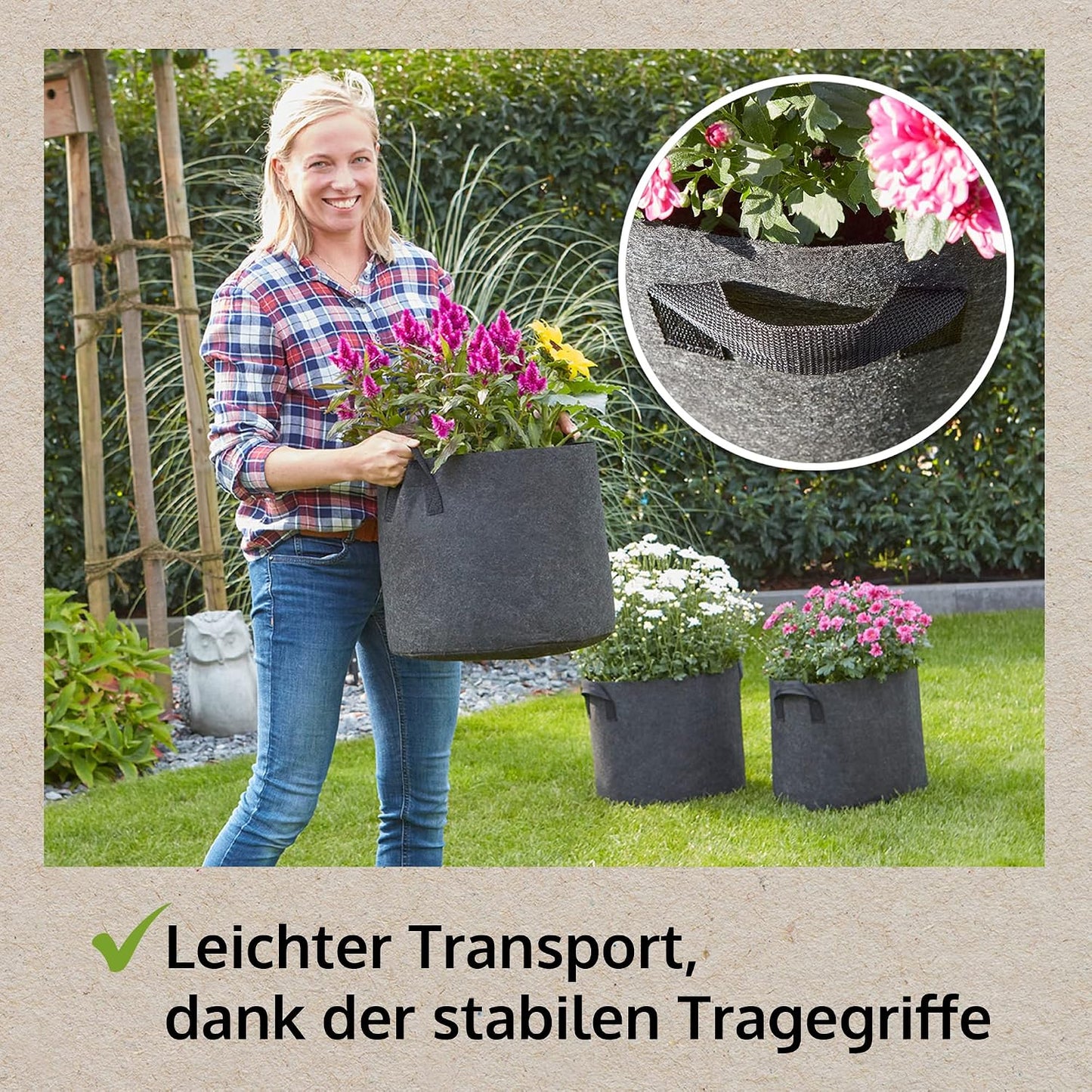 Pflanztaschen-Set aus Vlies, 6 Stück x 60 Liter