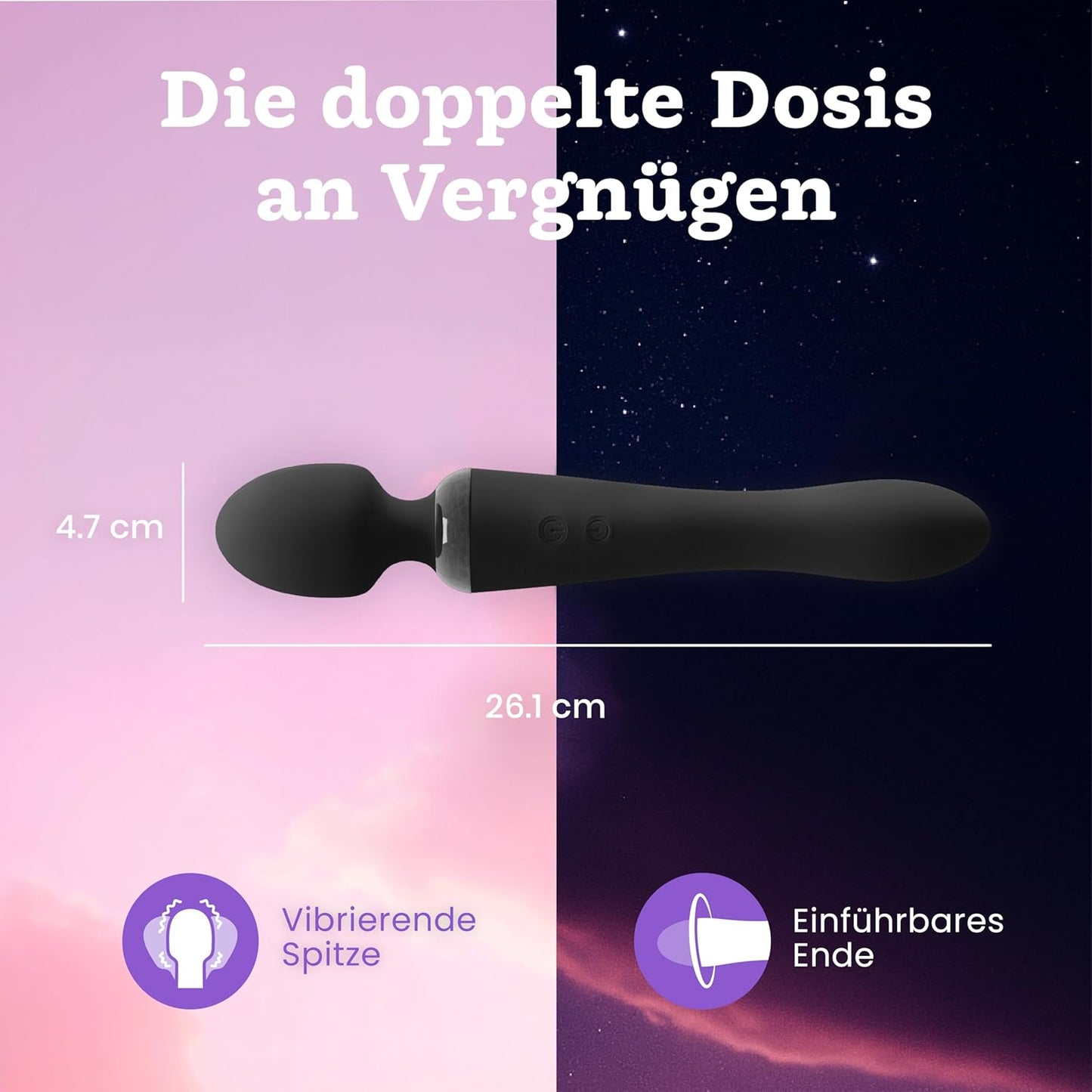 Doppelkopf Vibrator & Dildo mit 10 Vibrationsmodi, Schwarz