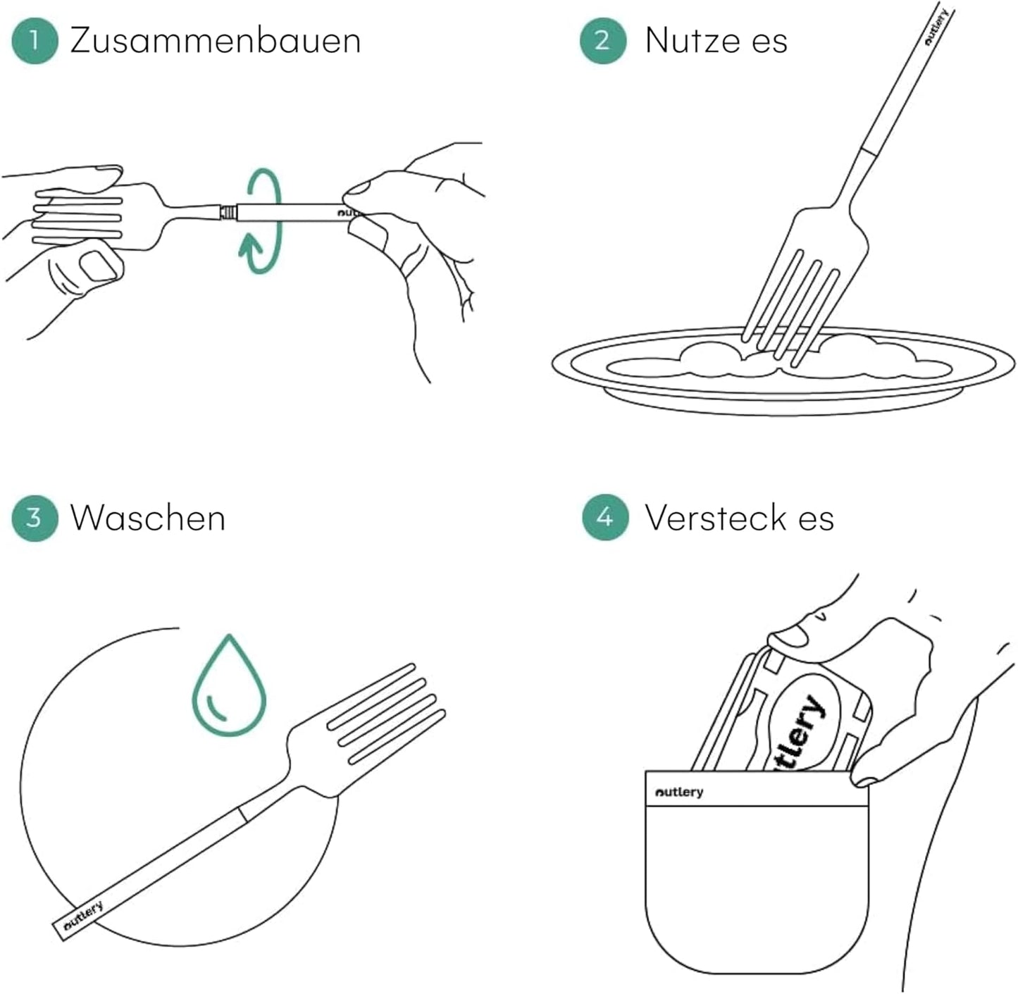 Reisebesteck-Set für 1 Person mit Etui, Walblau
