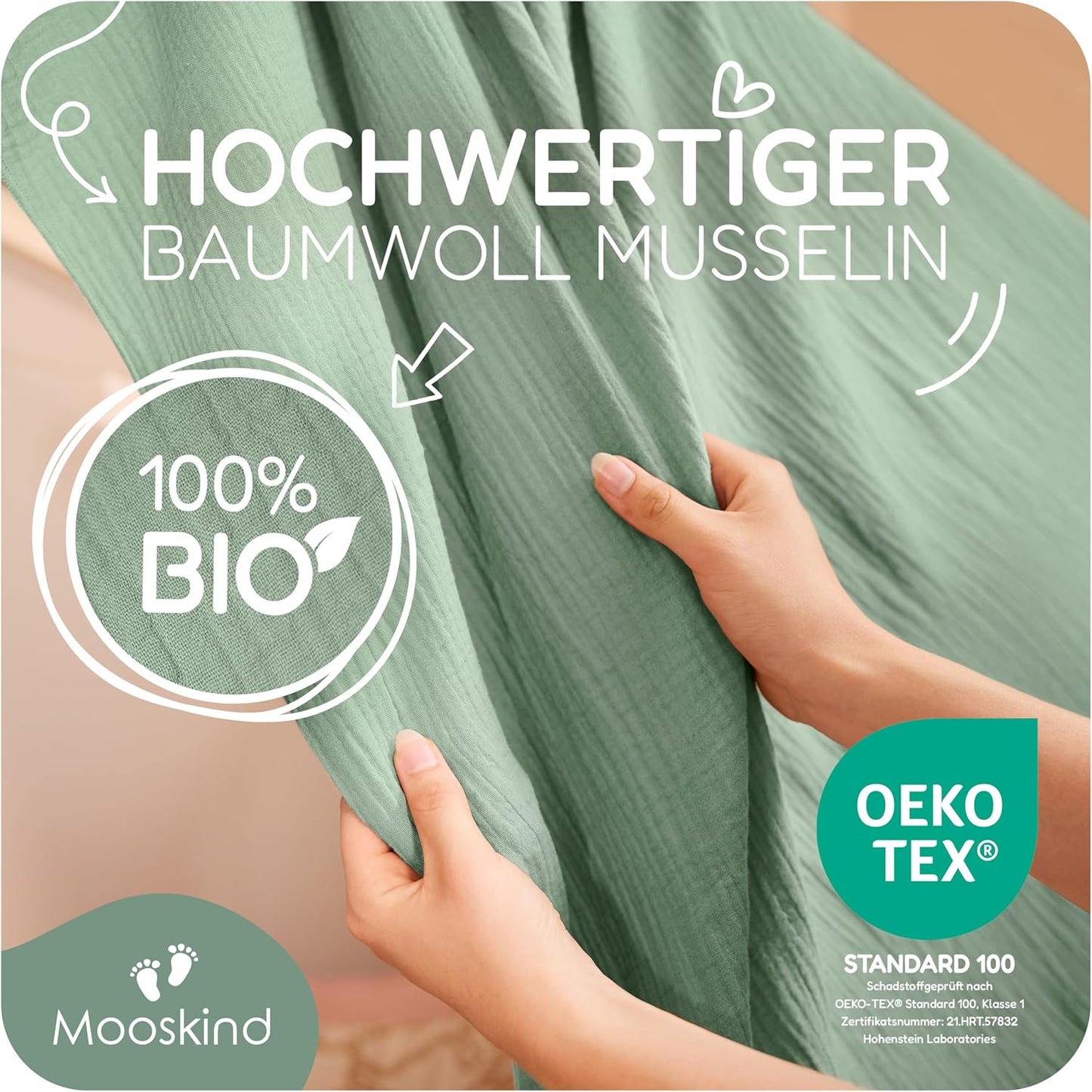 Betthimmel aus Bio-Baumwolle, Eukalyptus H320 x B135 cm (1er Pack)