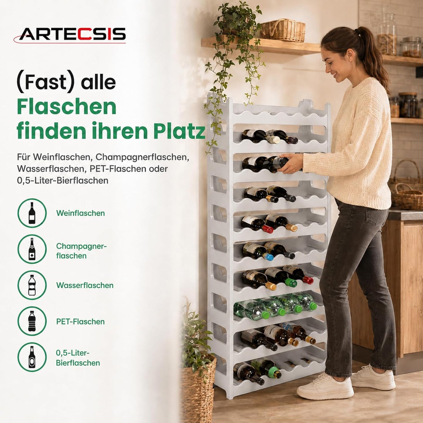 Stapelbares Weinregal für 60 Flaschen, Granitgrau 60 Flaschen