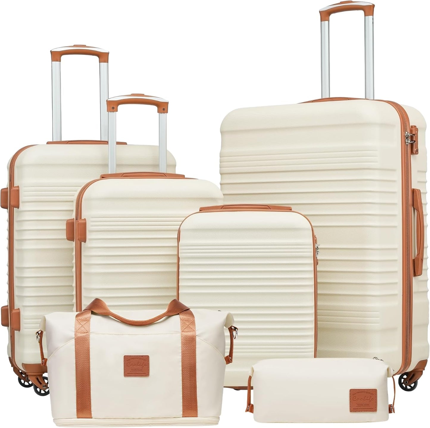 6-teiliges Koffer-Set, Koffer-Set 6tlg Weiß/Braun