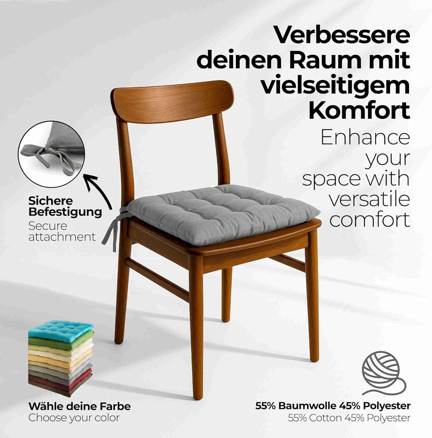 Sitzkissen-Set für Innen & Aussen (4er-Set), 4 Stück - 40x40 cm Grau