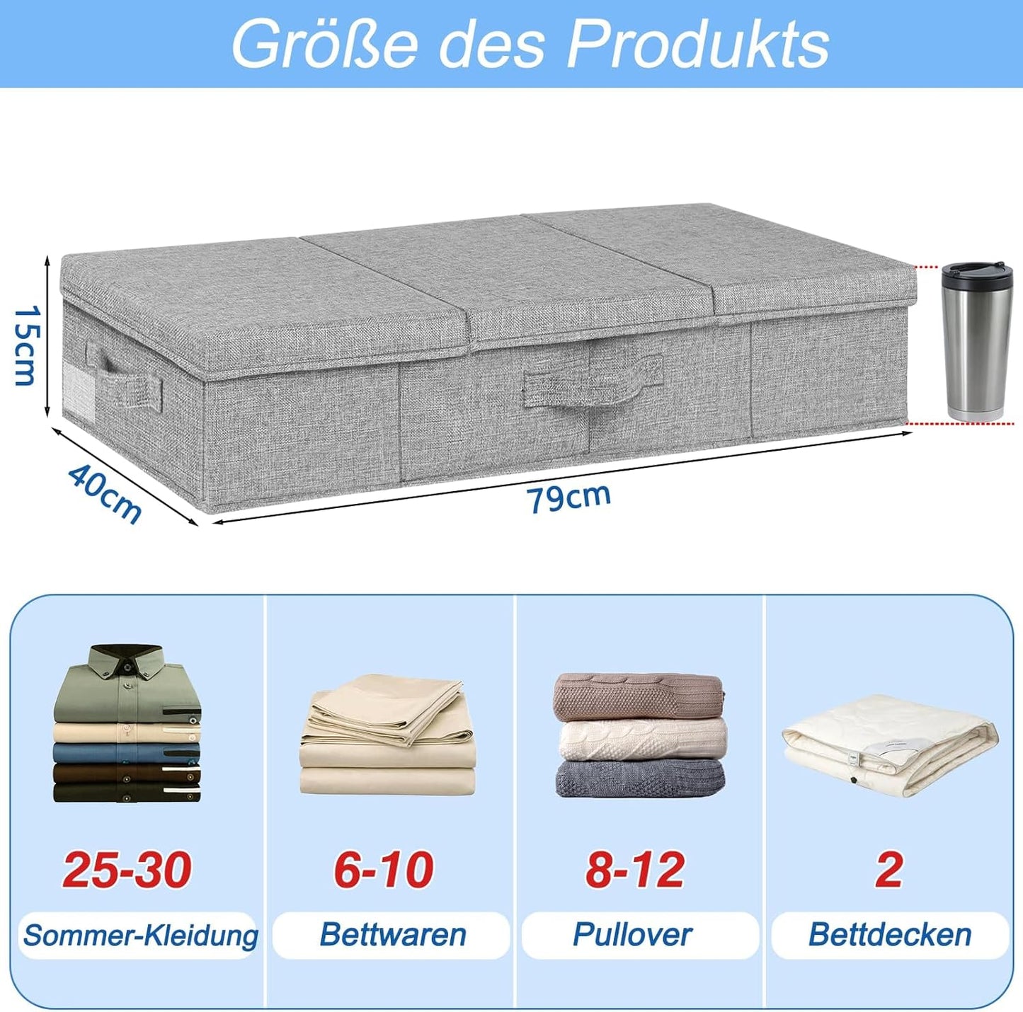 Faltbare Unterbett-Aufbewahrungsboxen (3 Stück), 2-3pcs-grau
