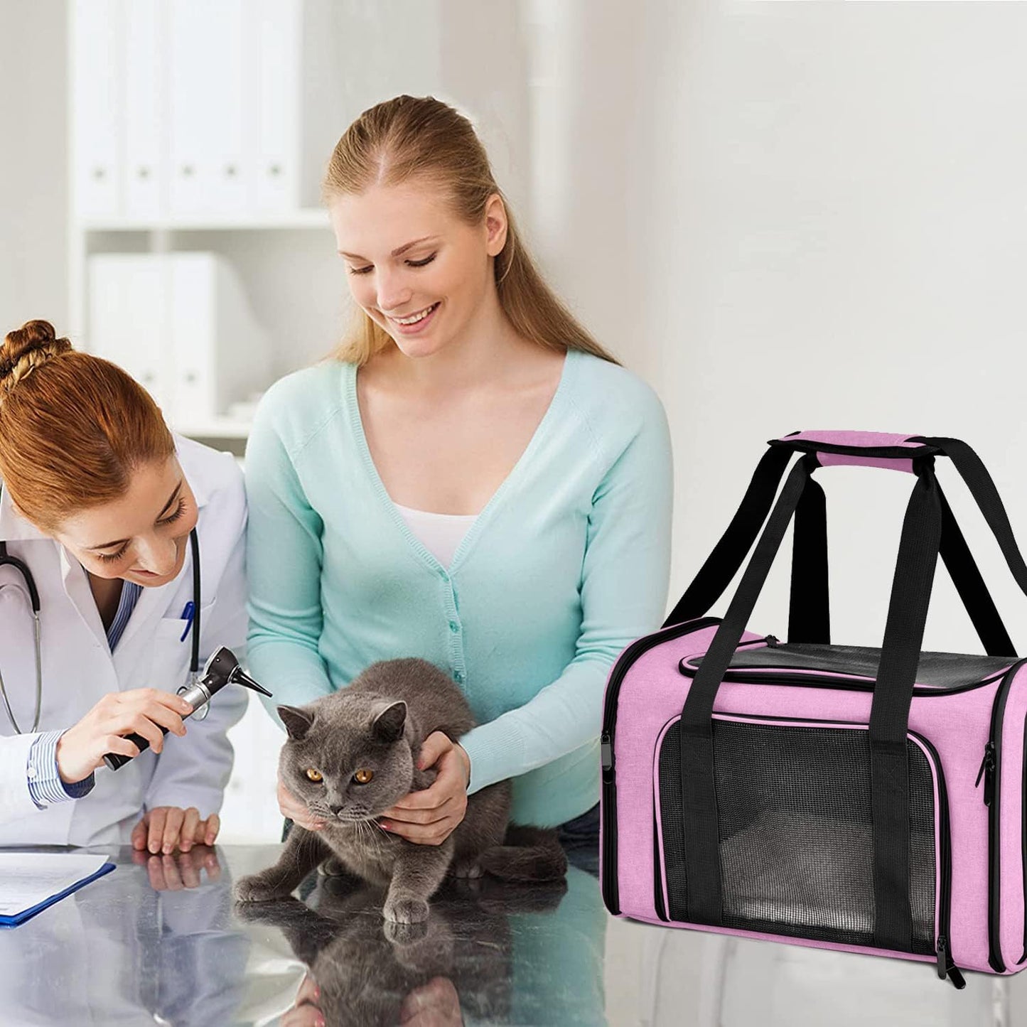 Faltbare Haustier-Transporttasche bis 5 kg, 43 x 28 x 28cm Rosa