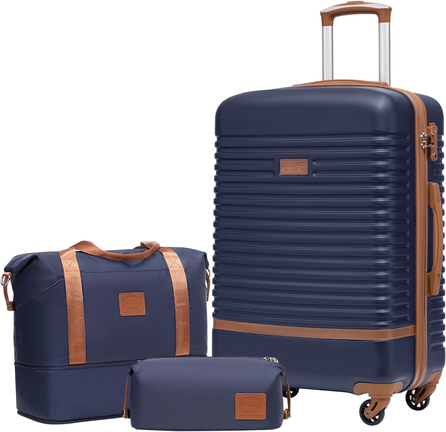 Mittleres Hartschalen-Kofferset mit TSA-Schloss, Blau/Braun Mittlerer Koffer-Set 3tlg