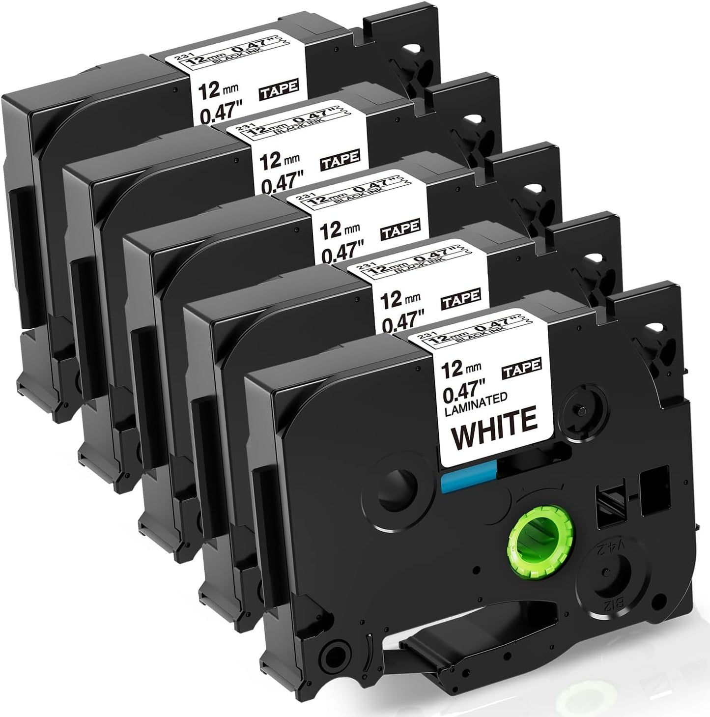 5er-Pack Ersatzband (12mm) für Beschriftungsgerät, 12mm Ersatz für Schriftband Brother P-touch Bänder 12mm Tze Aze 231 TZ-231 (Packung mit 5)