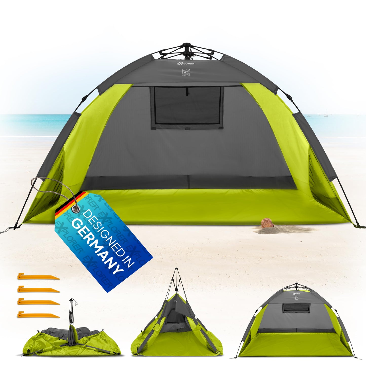 Automatik-Strandmuschel mit UV Schutz 80+, Automatik Grün