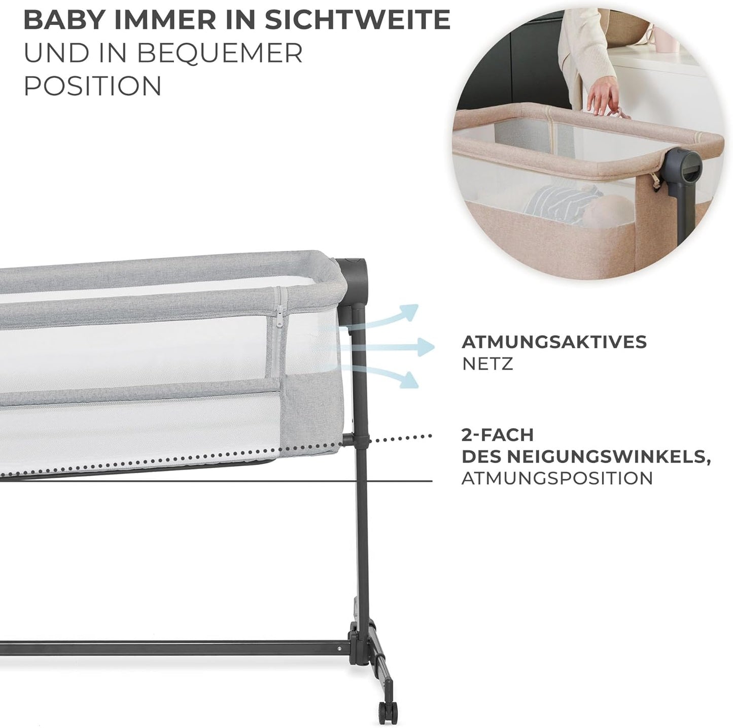 Neste Up 2 Beistell- und Reisebett mit Matratze, Neste Gray