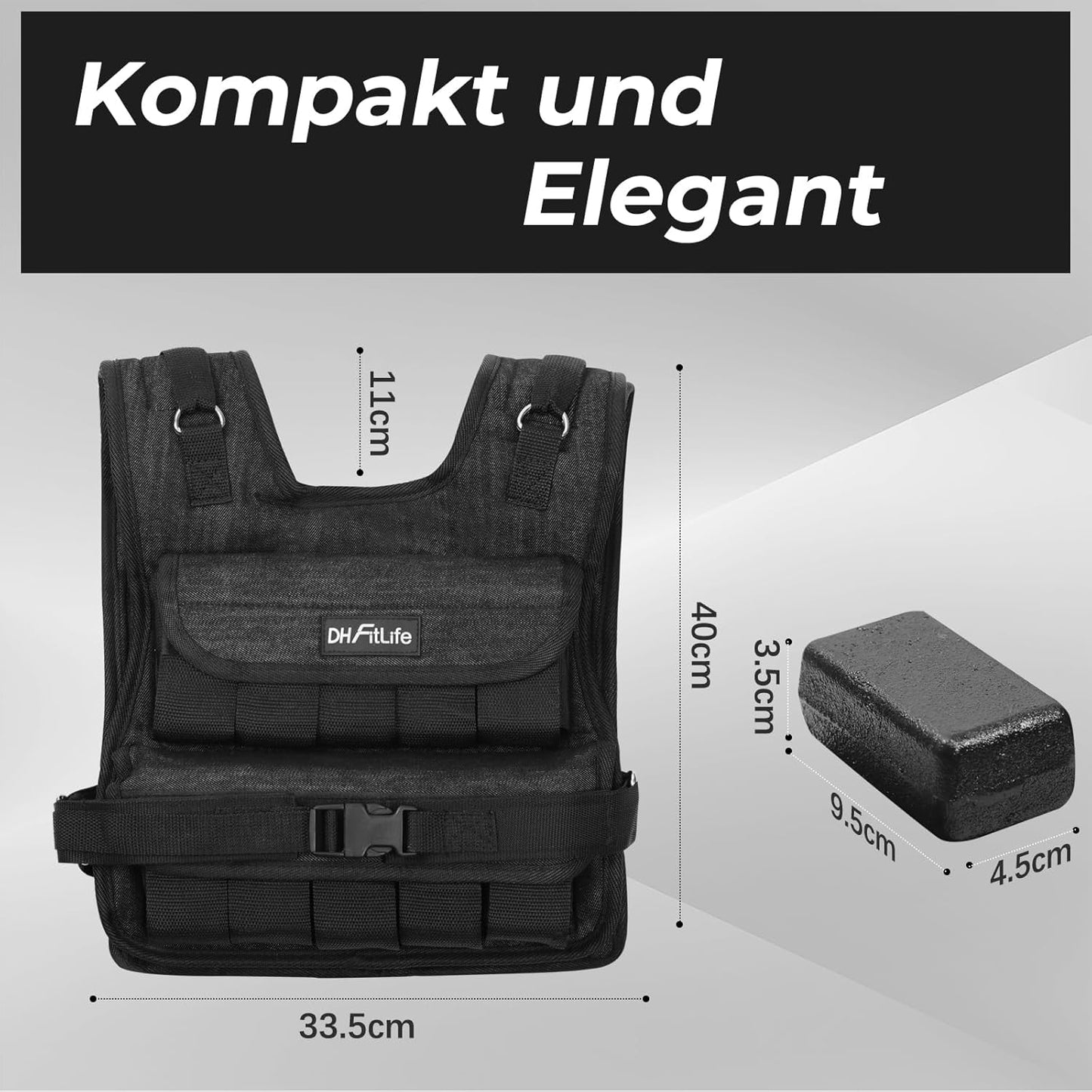 Verstellbare Gewichtsweste, Schwarz-20kg
