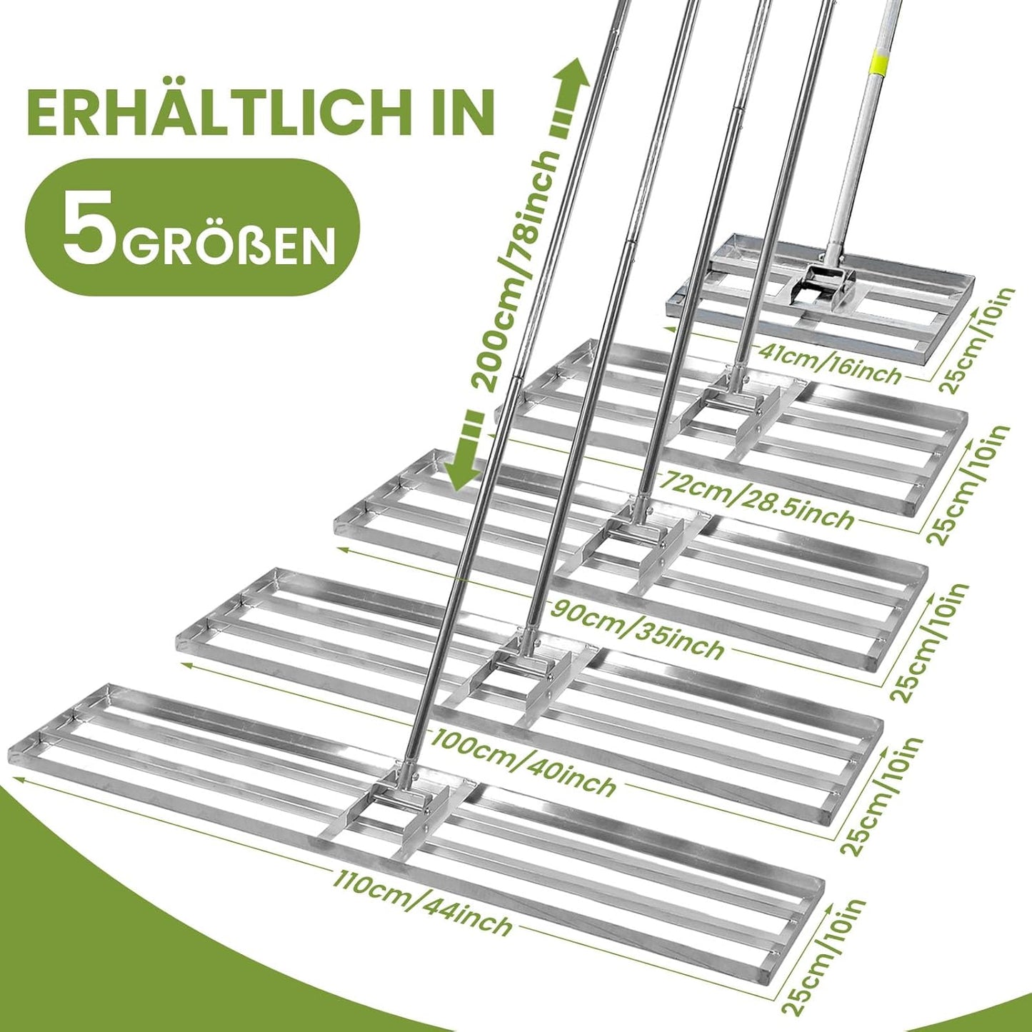 Rasenrakel mit verstellbarem Stiel, 2.15m, 25x72cm