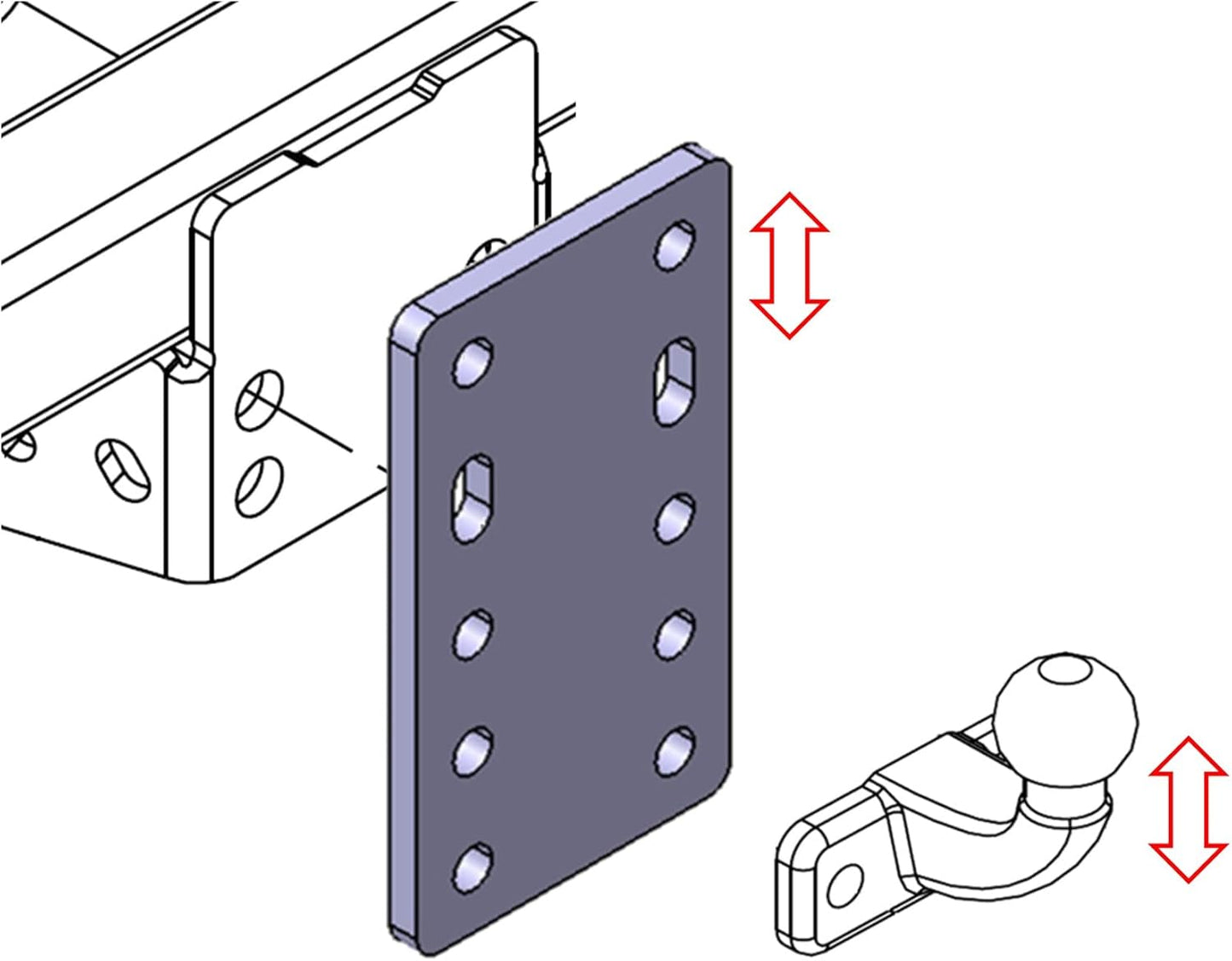 Adapterplatte zur Höhenverstellung für Anhängerkupplung, 5x45 mm ohne Schraubenset für 2 Loch 90mm AHK-Bock