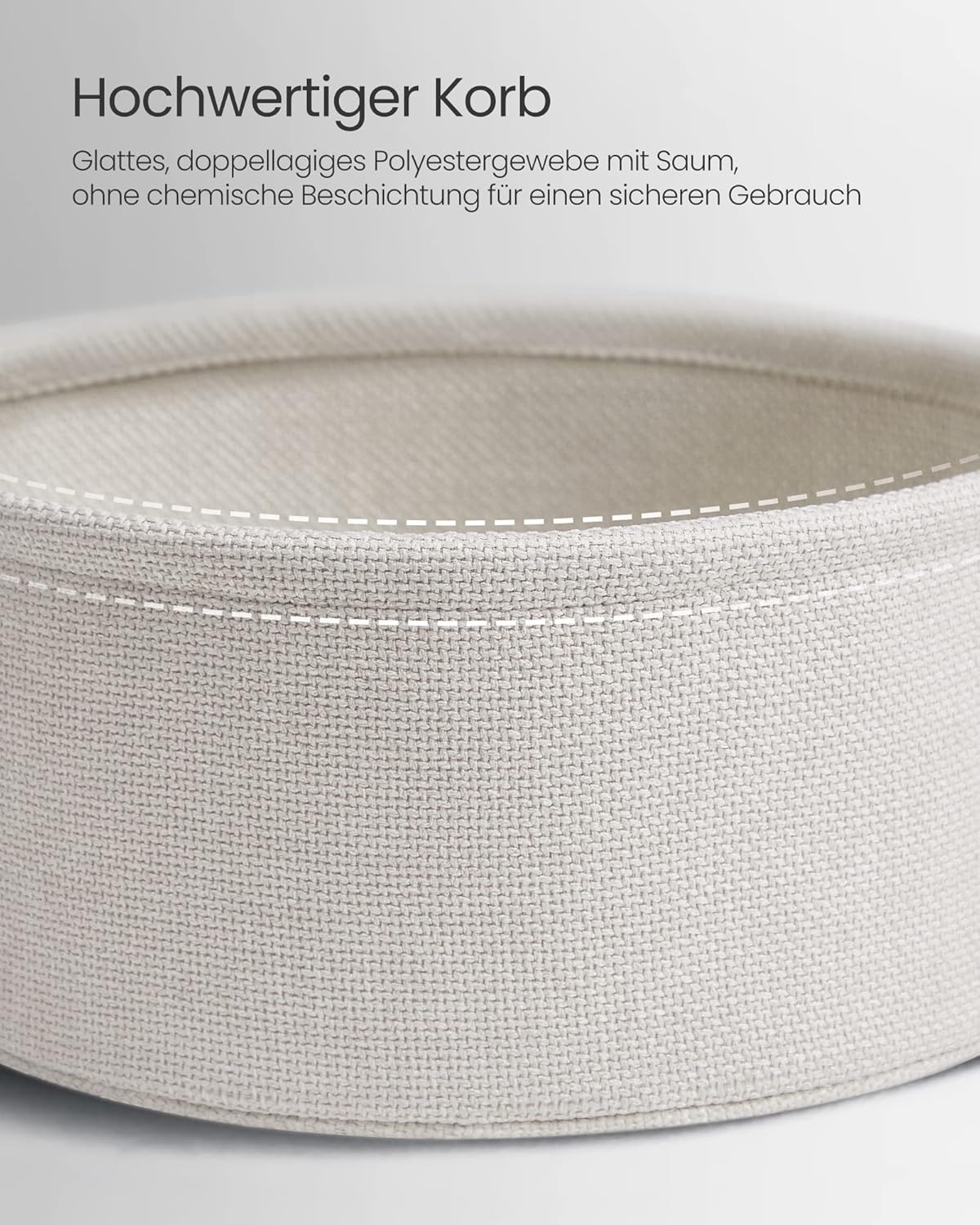 Kleiner runder Beistelltisch mit Stoffkorb, Zementgrau + Cremeweiss