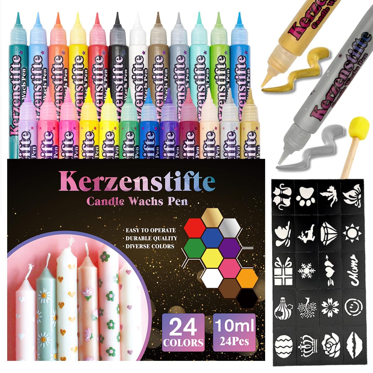 24 Kerzenstifte mit Aufklebern