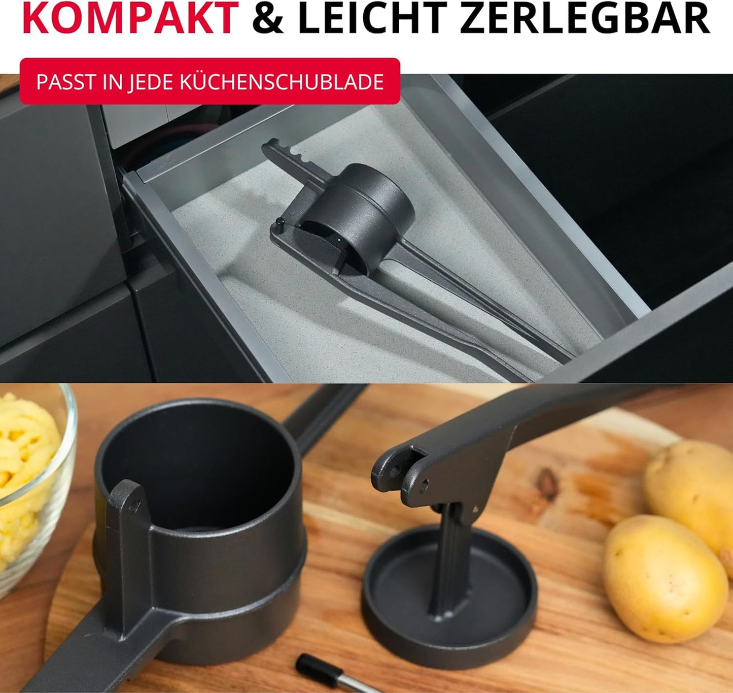 Black Edition Spätzle-/Kartoffelpresse, Traditionelle Lochung/Anthrazit