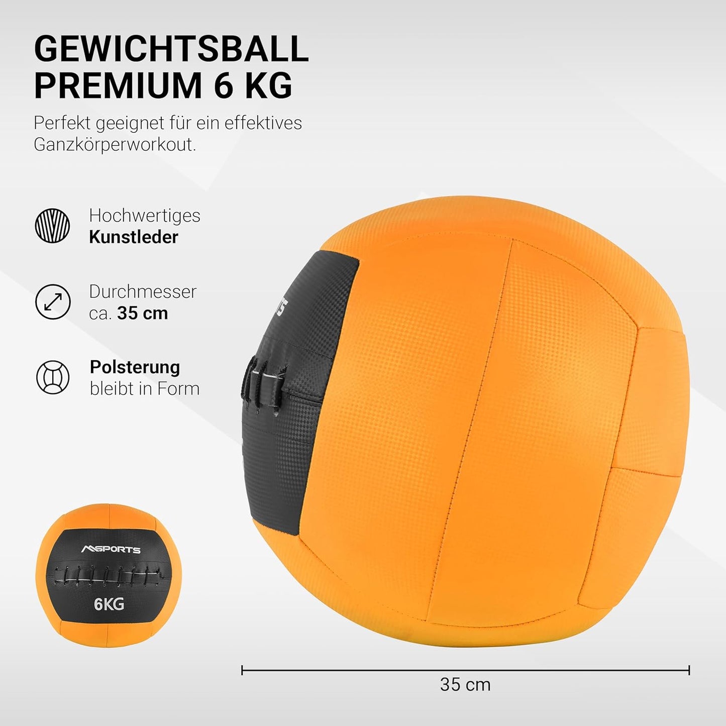 Premium Wall-Ball Gewichtsball 6 kg, 6 kg - Orange