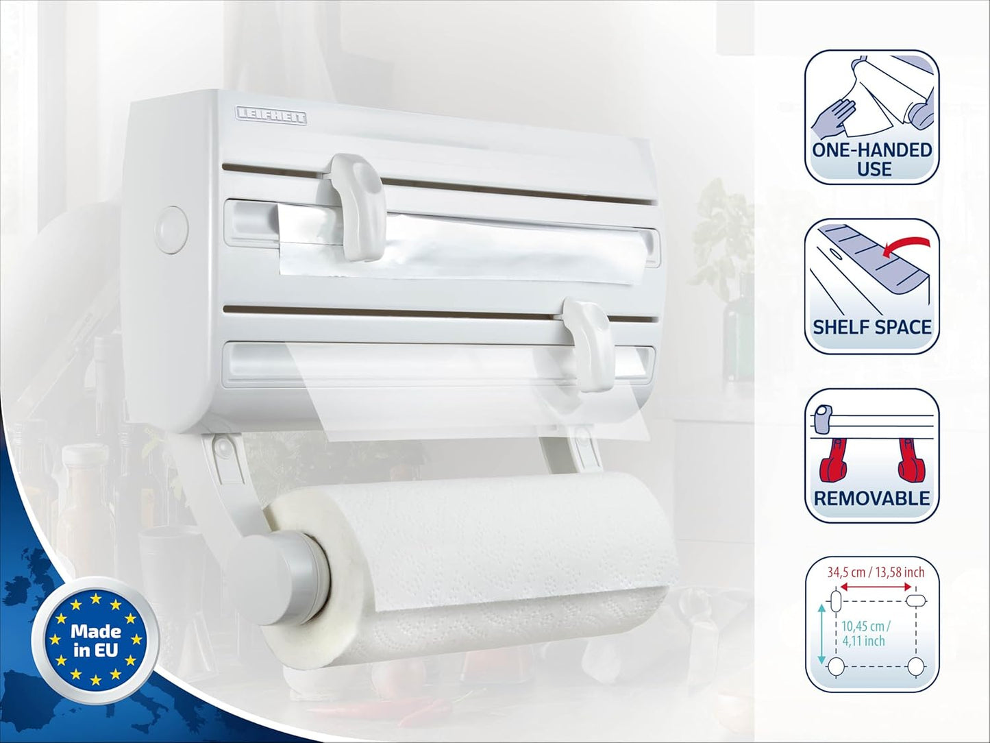 Wandrollenhalter Parat F2 für 3 Rollen mit Folienschneider, Weiss