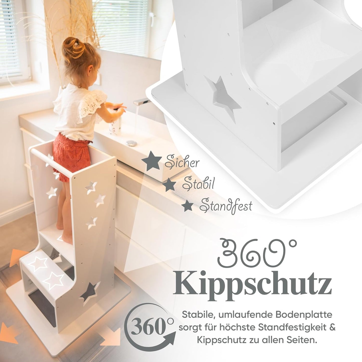 Höhenverstellbarer Lernturm, Eckig Holz/Weiß