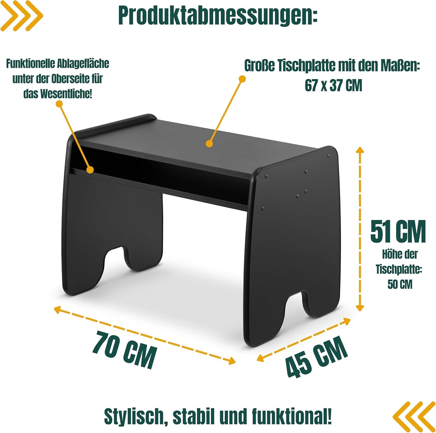 Kindertisch und Stuhl Set für Kinderzimmer, 1 Stuhl und Tisch Schwarz