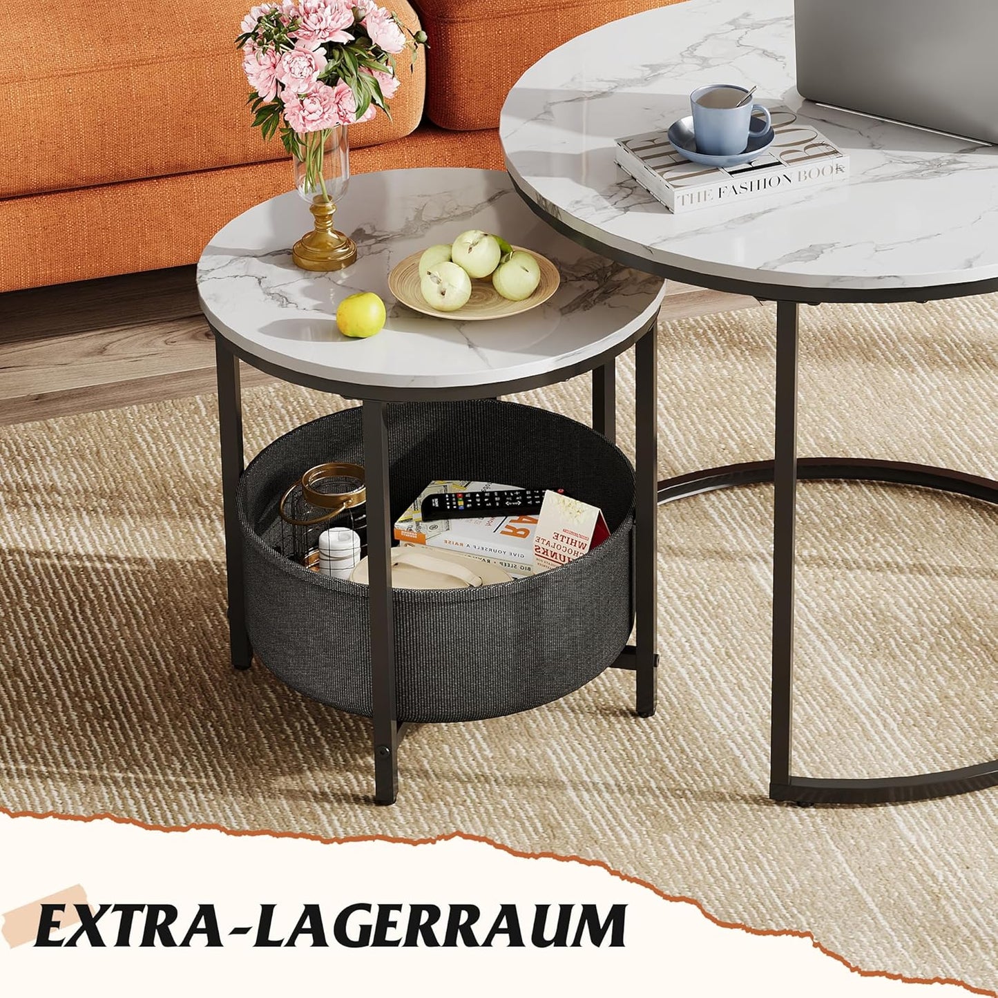 2-in-1-Set Couchtische, Marmor Weiß